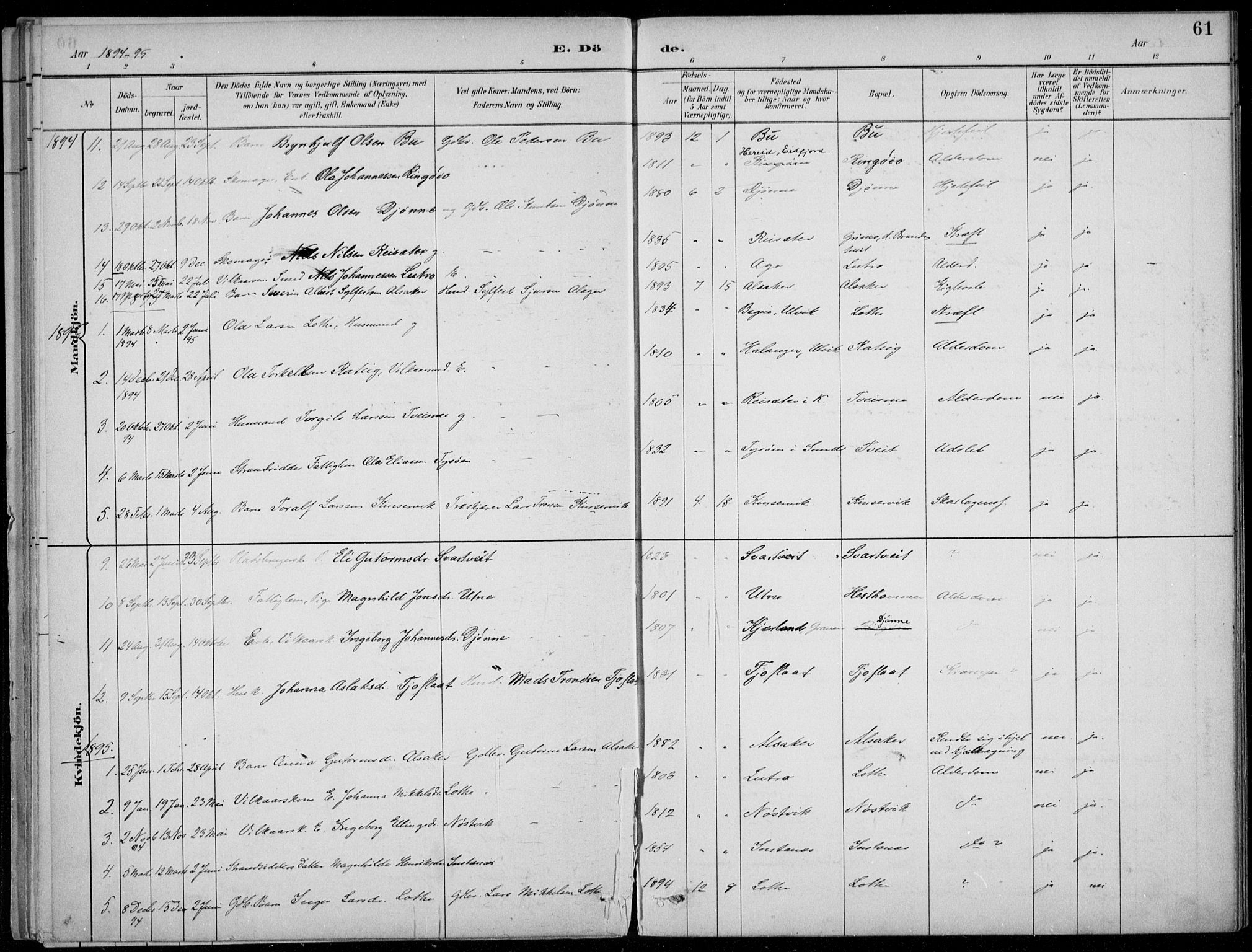 Ullensvang sokneprestembete, SAB/A-78701/H/Haa: Parish register (official) no. E  3, 1883-1916, p. 61