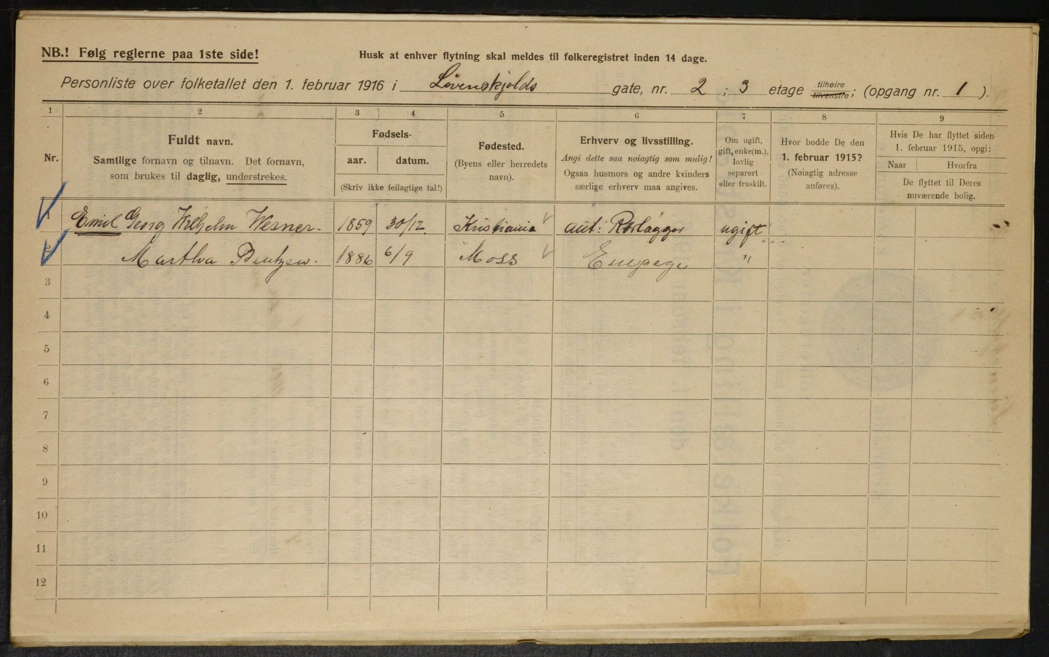 OBA, Municipal Census 1916 for Kristiania, 1916, p. 60111