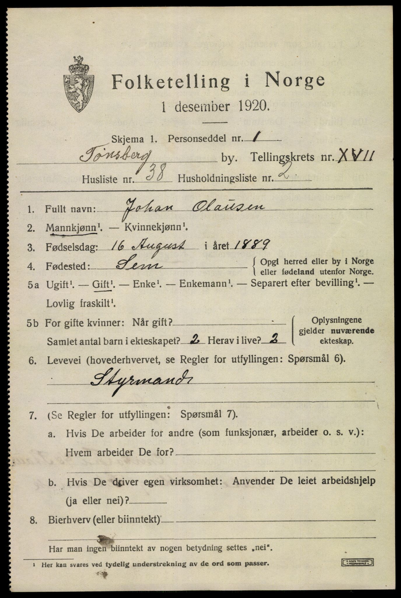 SAKO, 1920 census for Tønsberg, 1920, p. 26669