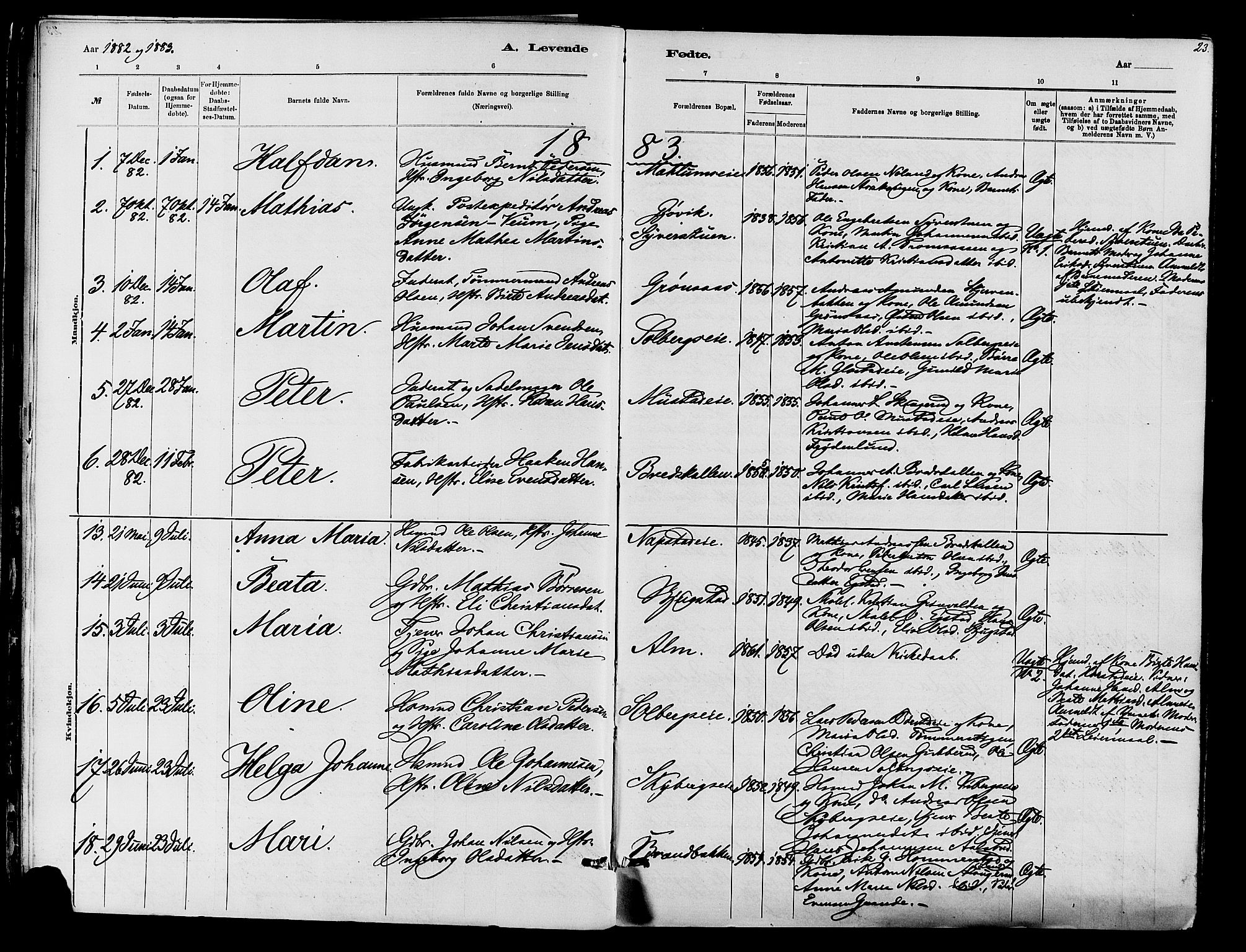 Vardal prestekontor, SAH/PREST-100/H/Ha/Haa/L0010: Parish register (official) no. 10, 1878-1893, p. 23