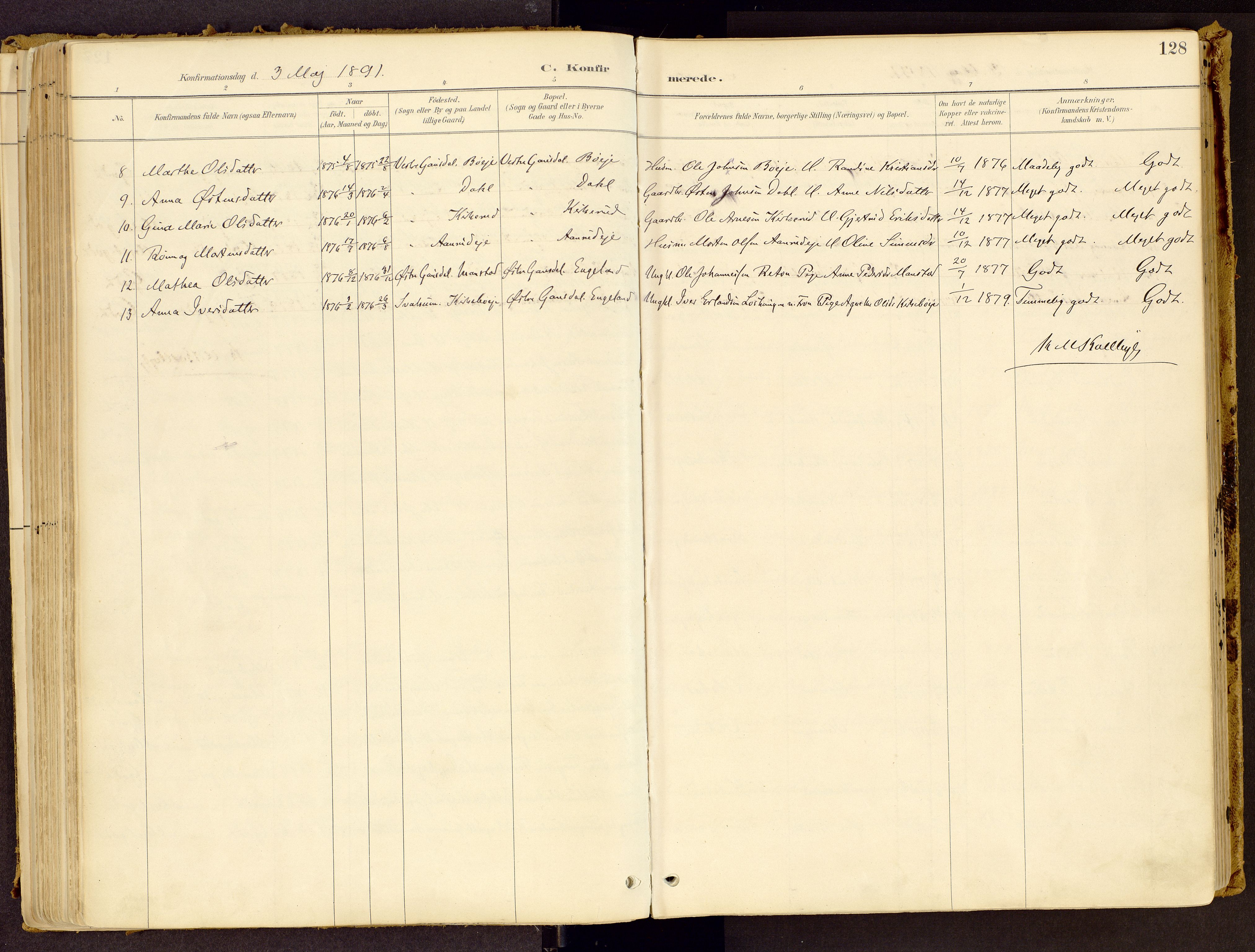 Vestre Gausdal prestekontor, SAH/PREST-094/H/Ha/Haa/L0001: Parish register (official) no. 1, 1887-1914, p. 128