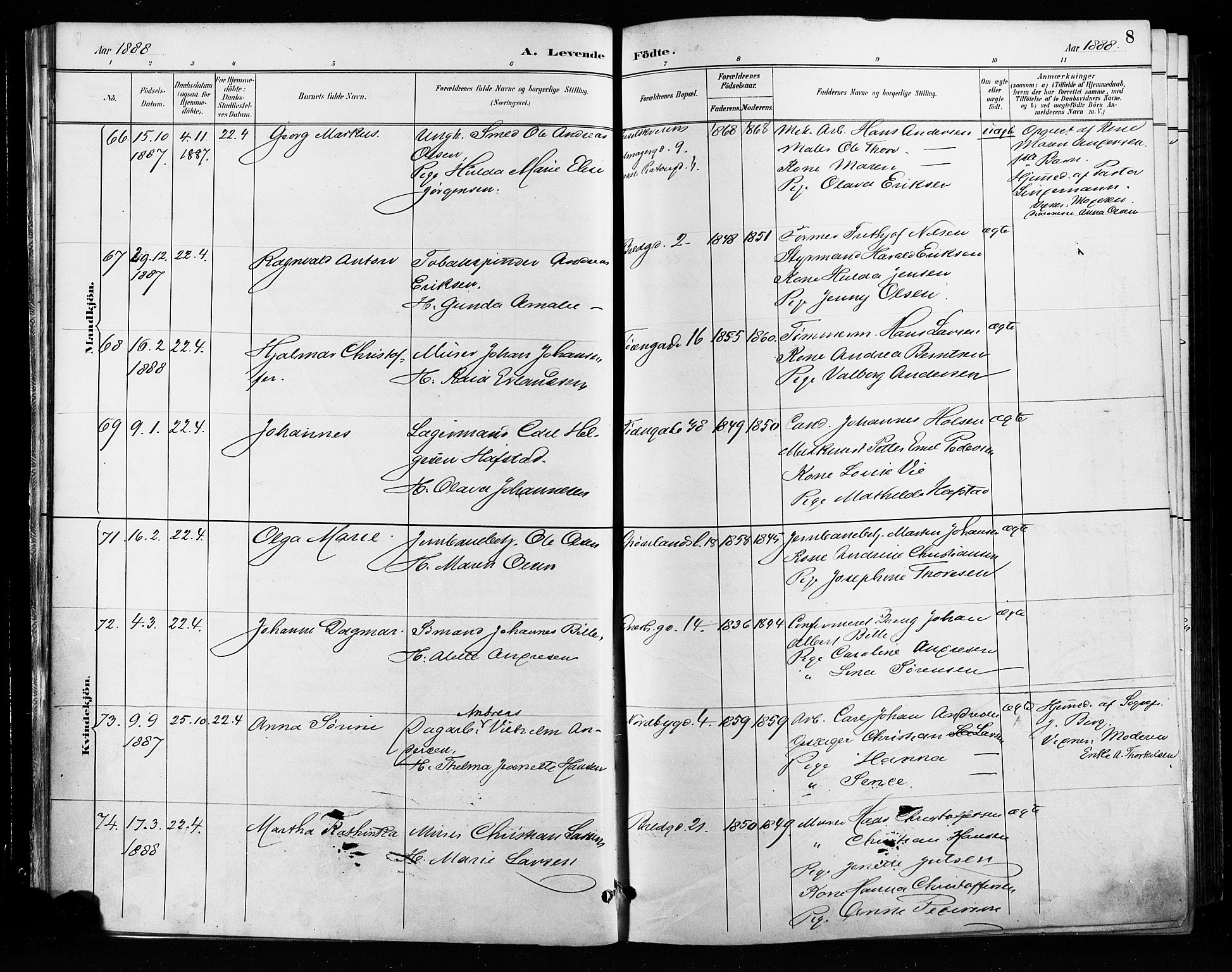 Grønland prestekontor Kirkebøker, SAO/A-10848/F/Fa/L0009: Parish register (official) no. 9, 1888-1893, p. 8