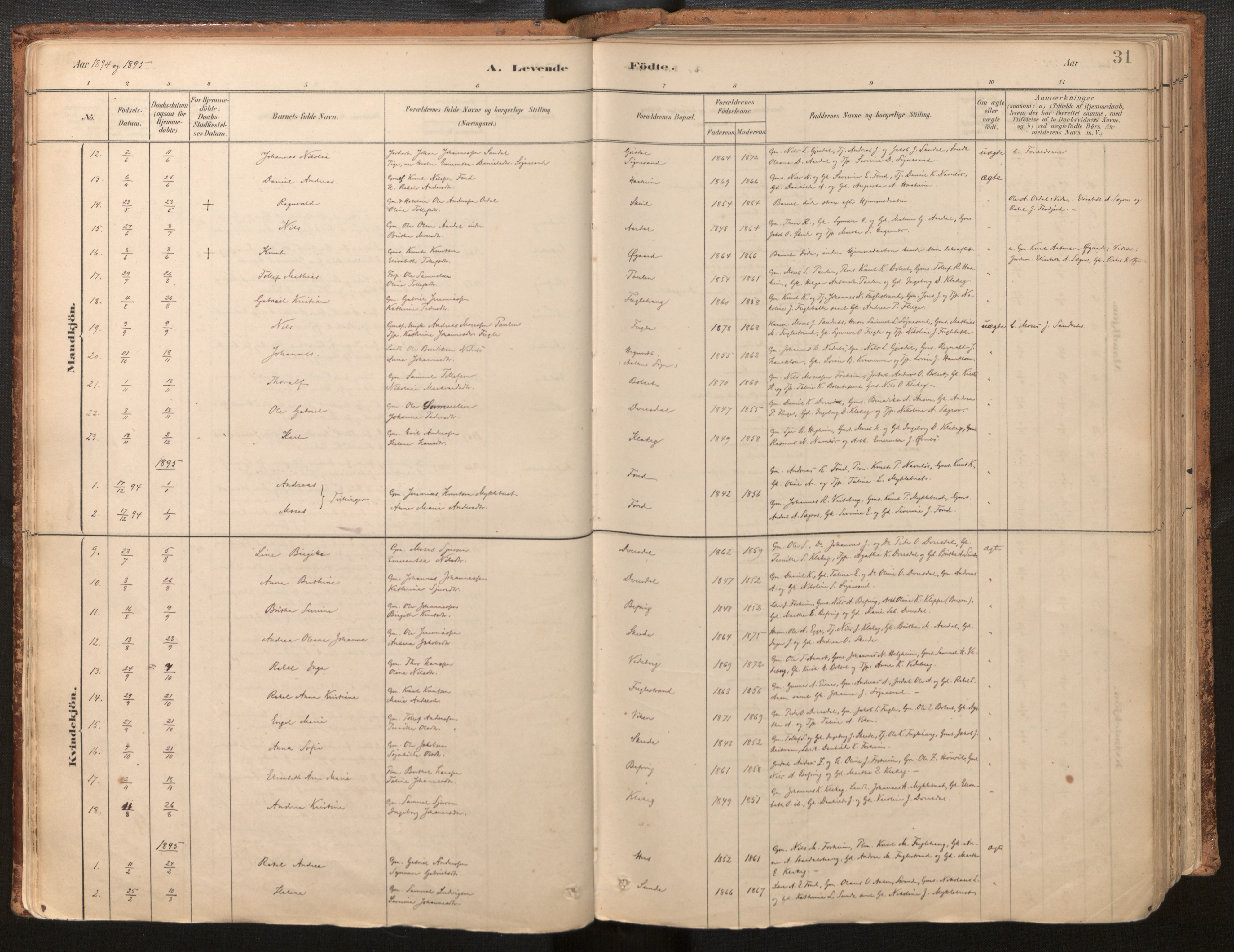 Jølster sokneprestembete, SAB/A-80701/H/Haa/Haac/L0001: Parish register (official) no. C 1, 1882-1928, p. 31
