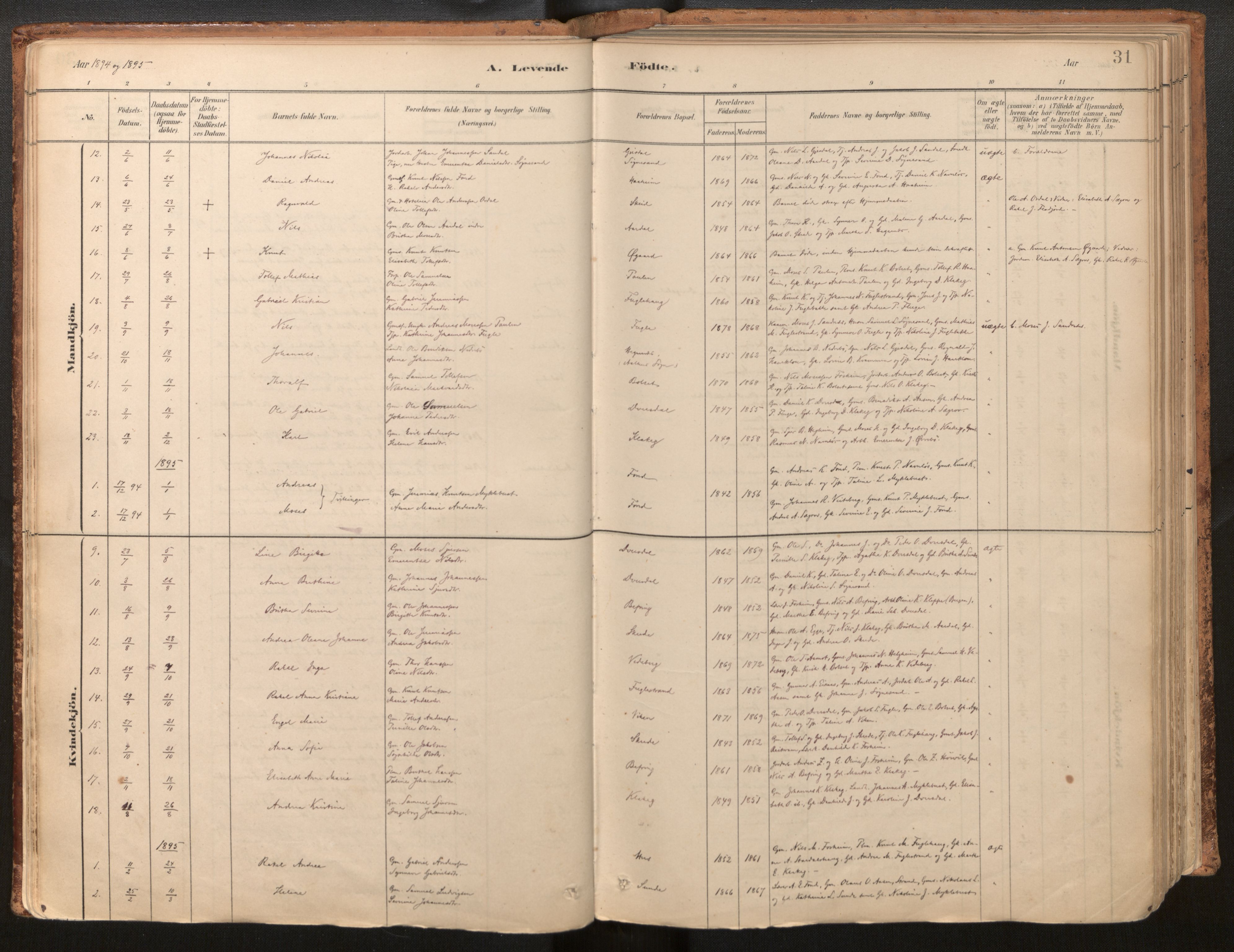 Jølster sokneprestembete, AV/SAB-A-80701/H/Haa/Haac/L0001: Parish register (official) no. C 1, 1882-1928, p. 31