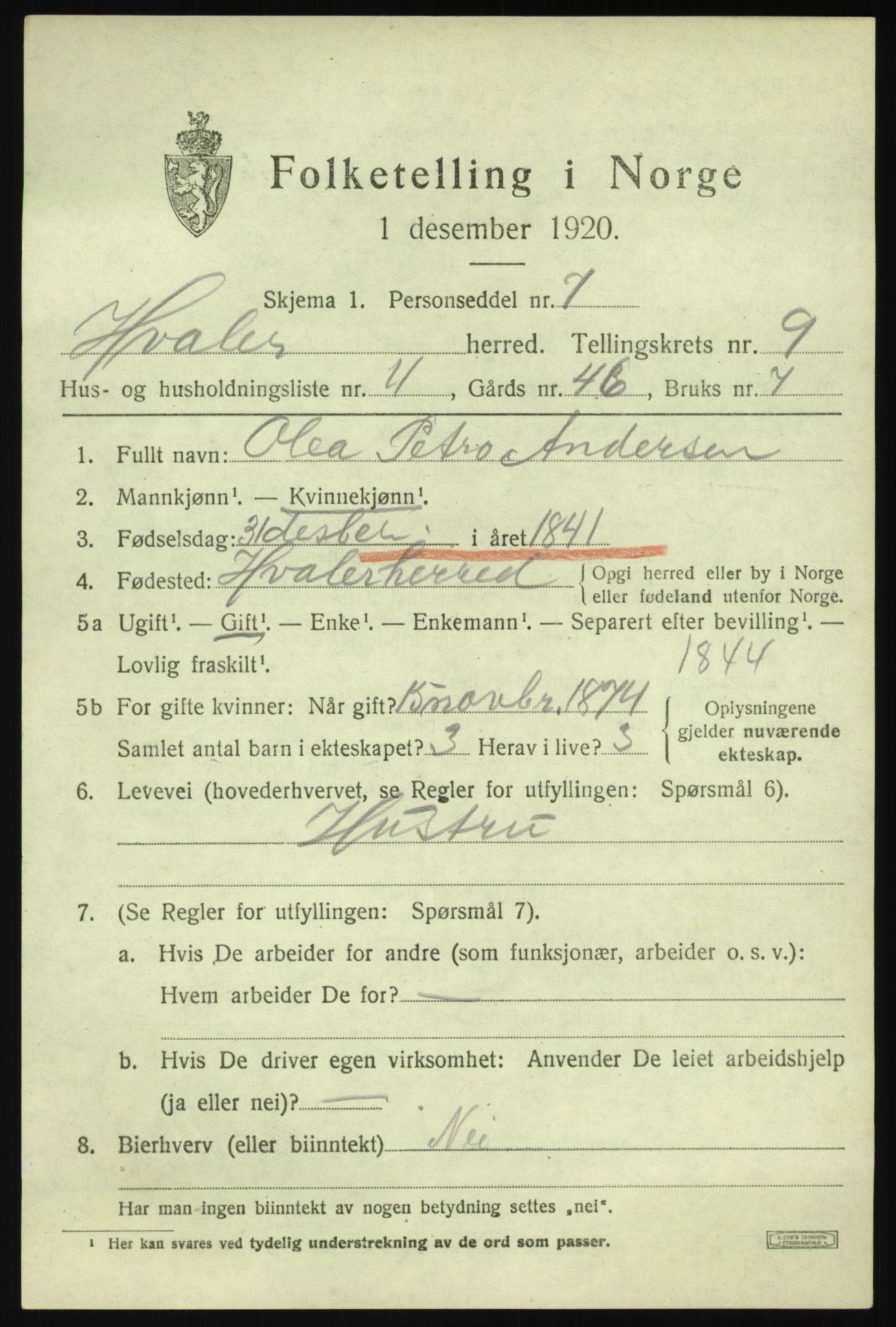 SAO, 1920 census for Hvaler, 1920, p. 8640