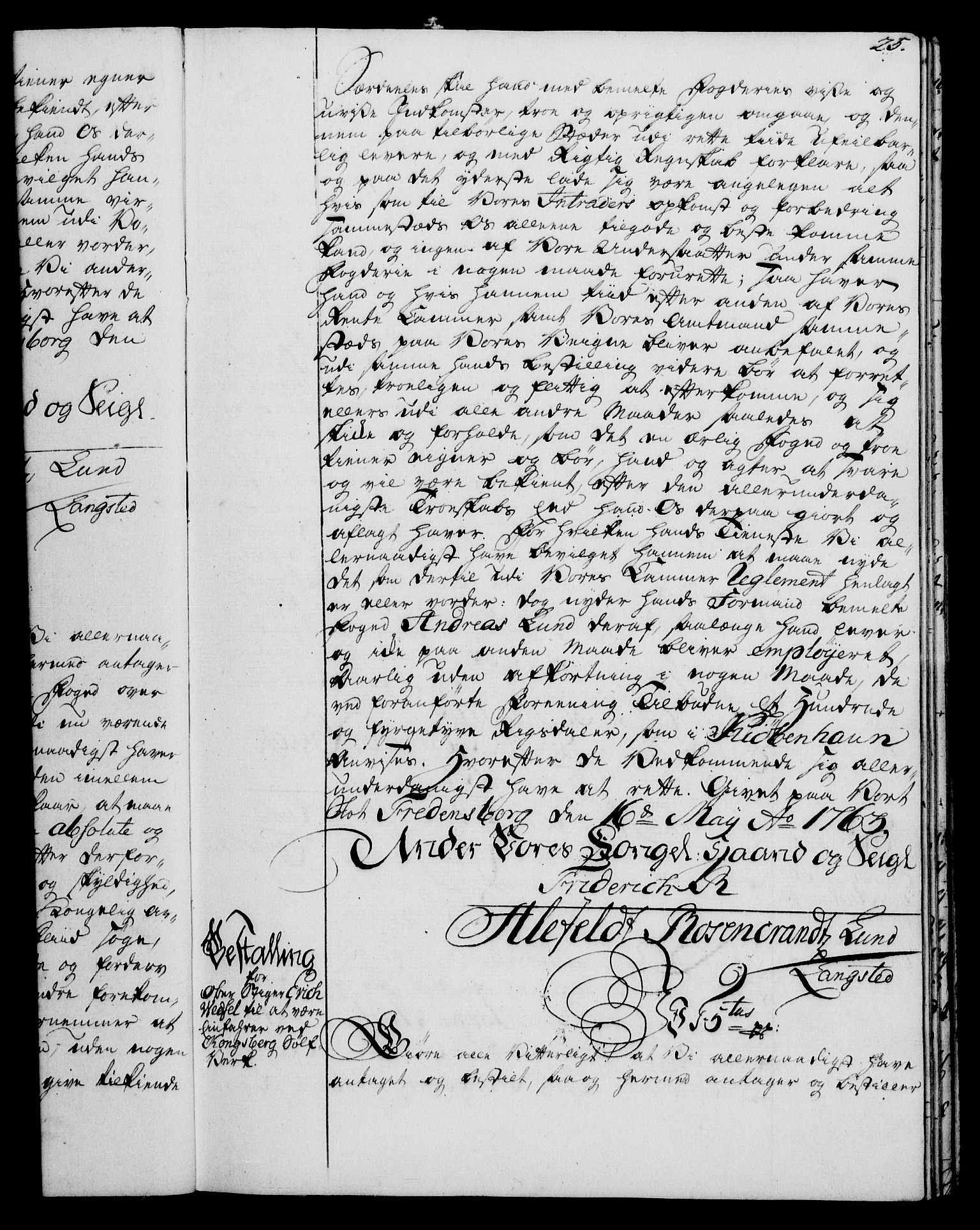 Rentekammeret, Kammerkanselliet, AV/RA-EA-3111/G/Gg/Gge/L0004: Norsk bestallingsprotokoll med register (merket RK 53.28), 1762-1771, p. 25