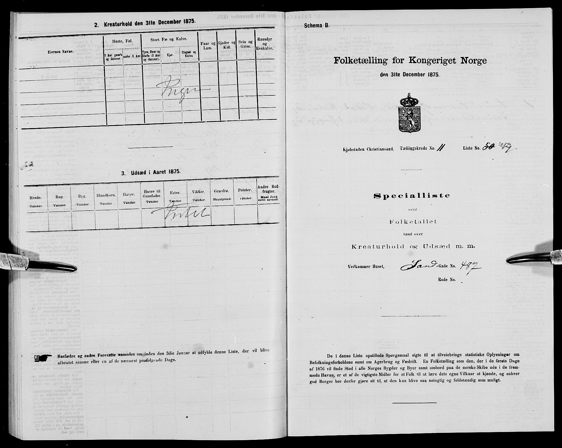 SAK, 1875 census for 1001P Kristiansand, 1875, p. 1921