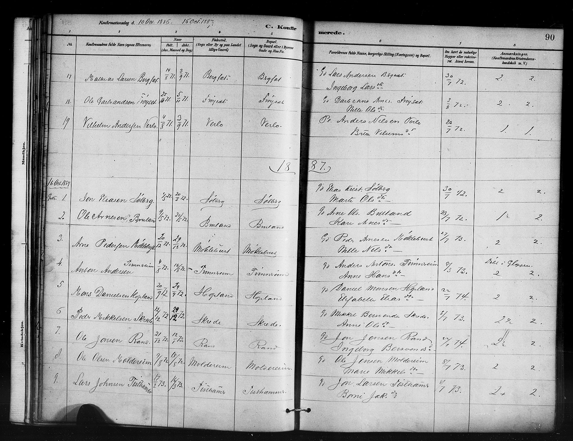 Innvik sokneprestembete, AV/SAB-A-80501: Parish register (official) no. D 1, 1879-1900, p. 90