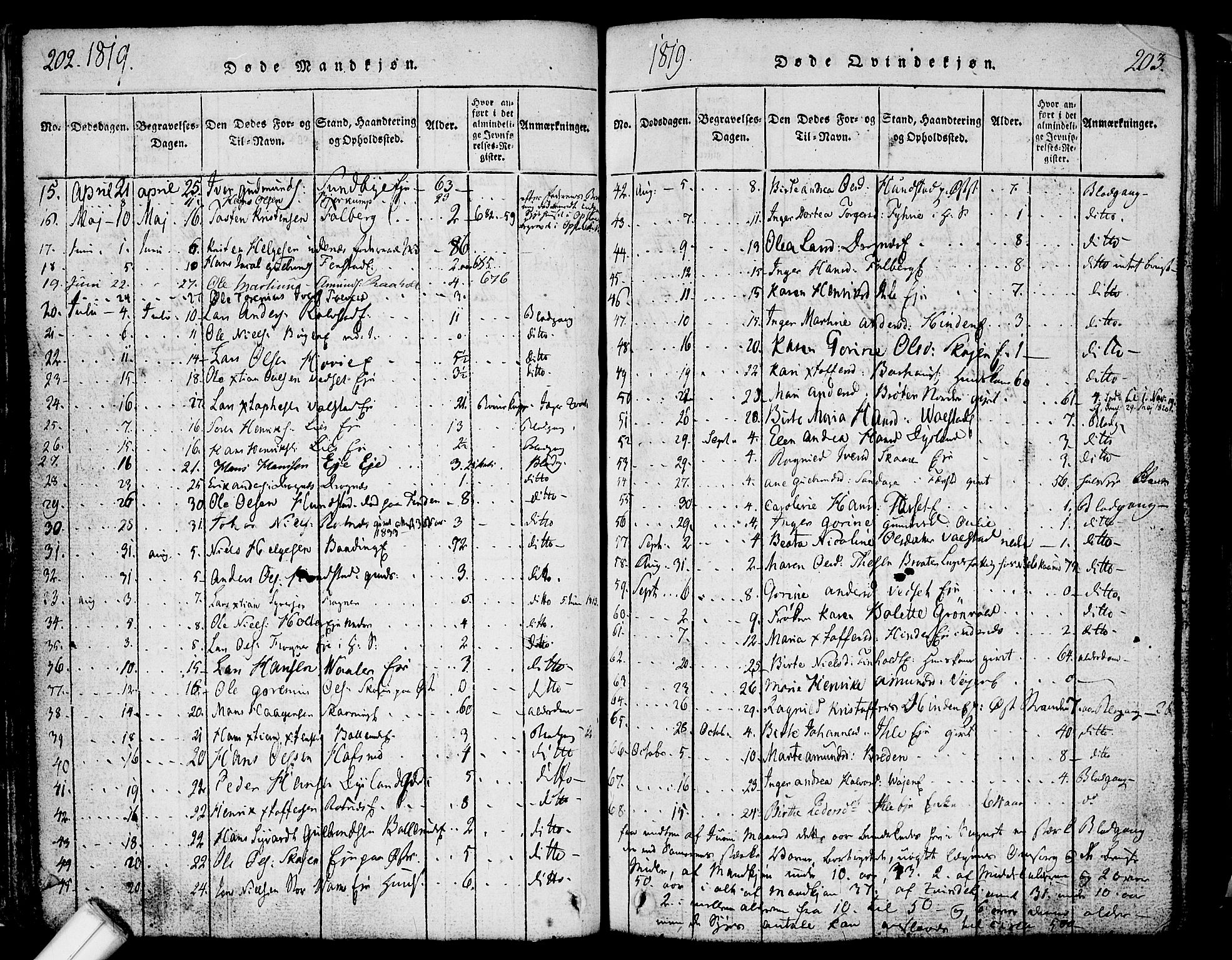 Nes prestekontor Kirkebøker, SAO/A-10410/F/Fa/L0005: Parish register (official) no. I 5, 1815-1835, p. 202-203