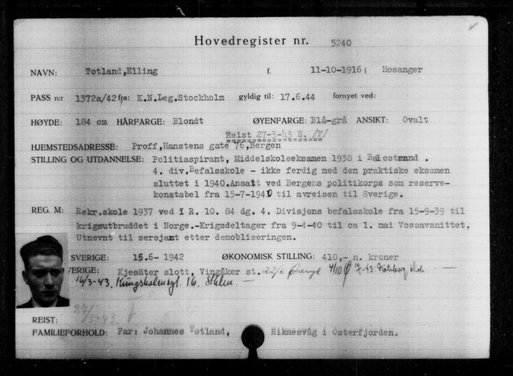 Utenriksstasjonene, Legasjonen i Stockholm, Flyktningkontoret, AV/RA-S-6753/V/Va/L0004: Kjesäterkartoteket, flyktninger med registreringsnr. 3496-6610, 1940-1945, p. 2004