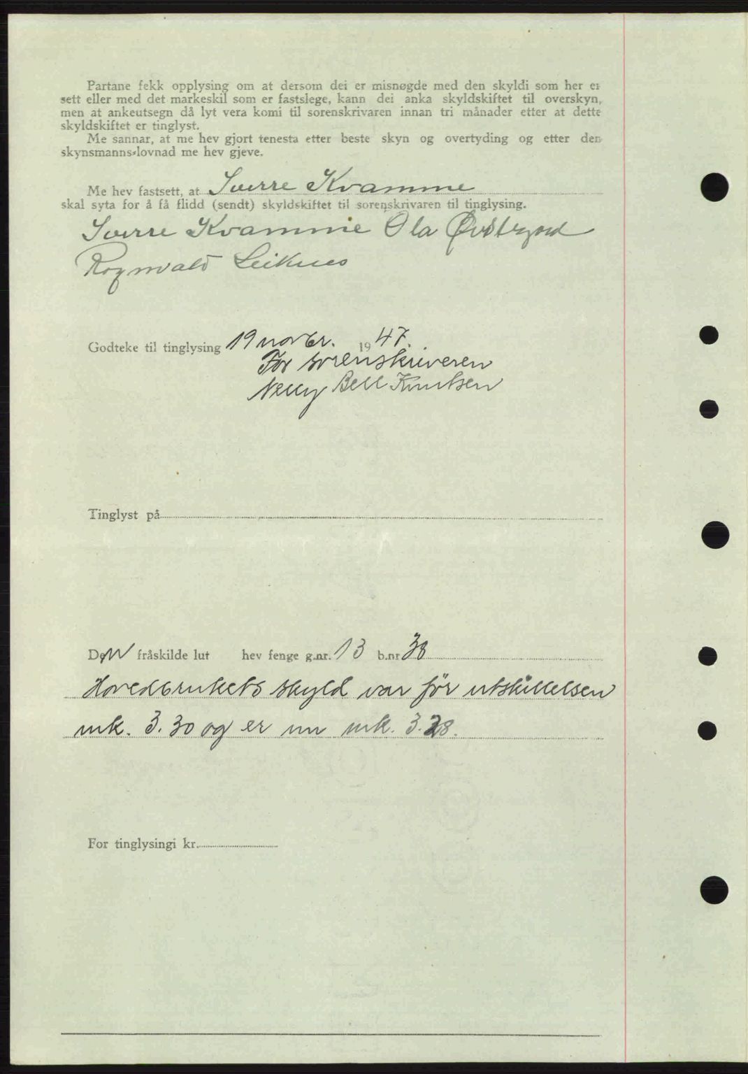 Nordhordland sorenskrivar, AV/SAB-A-2901/1/G/Gb/Gbf/L0032: Mortgage book no. A32, 1947-1947, Diary no: : 3050/1947