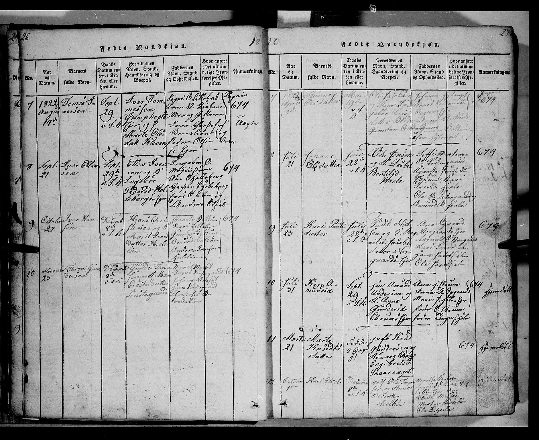 Gausdal prestekontor, SAH/PREST-090/H/Ha/Hab/L0002: Parish register (copy) no. 2, 1818-1874, p. 26-27