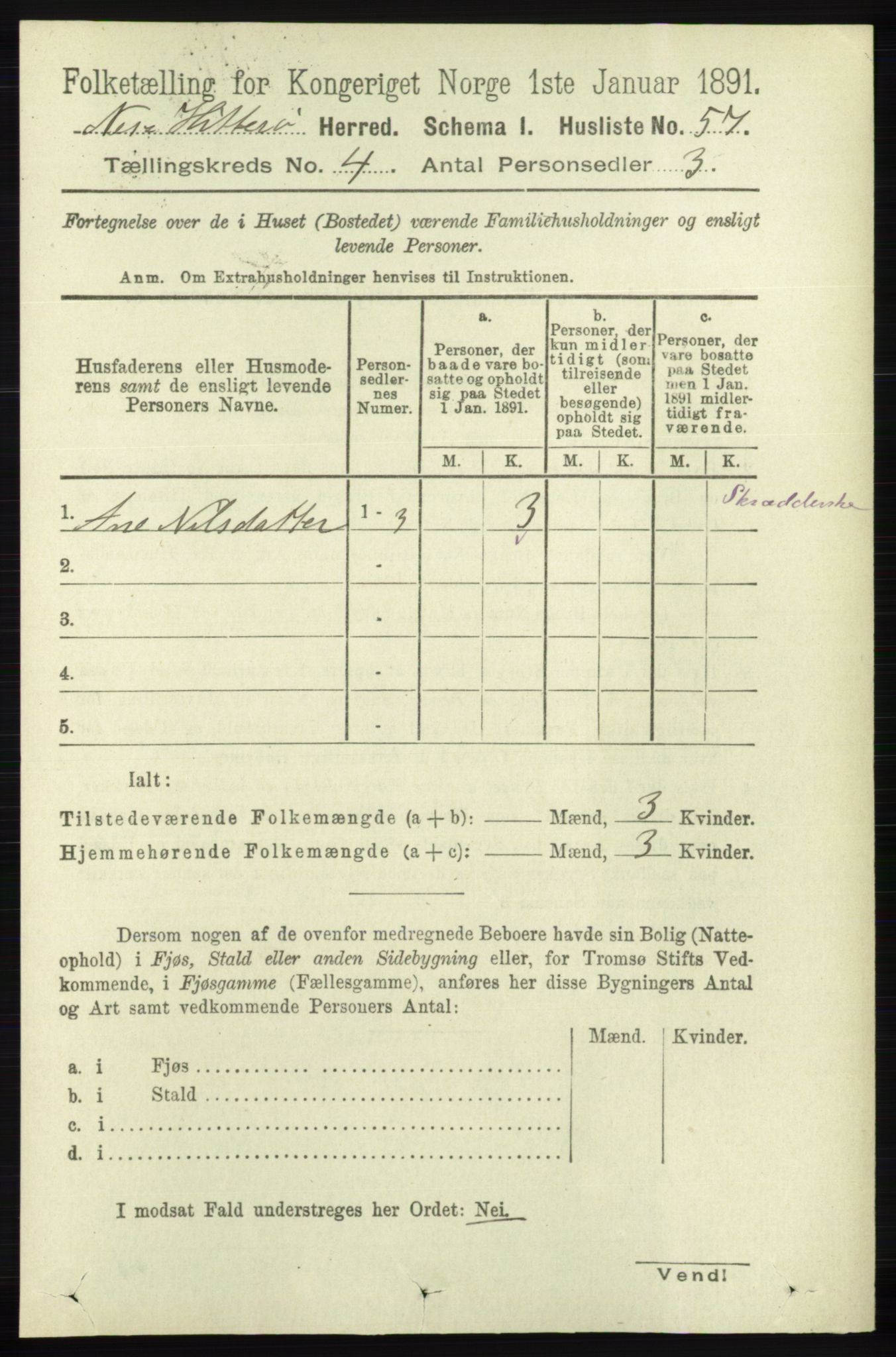 RA, 1891 census for 1043 Hidra og Nes, 1891, p. 1426