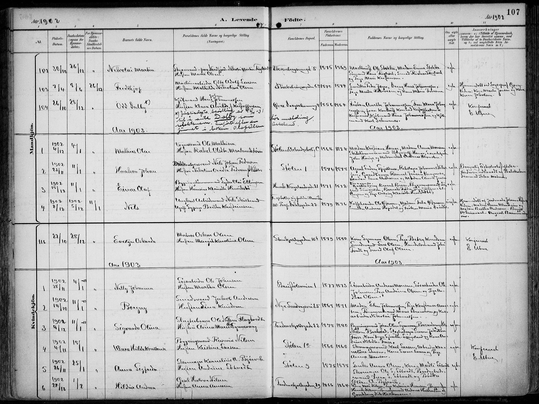 Mariakirken Sokneprestembete, SAB/A-76901/H/Hab/L0005: Parish register (copy) no. A 5, 1893-1913, p. 107