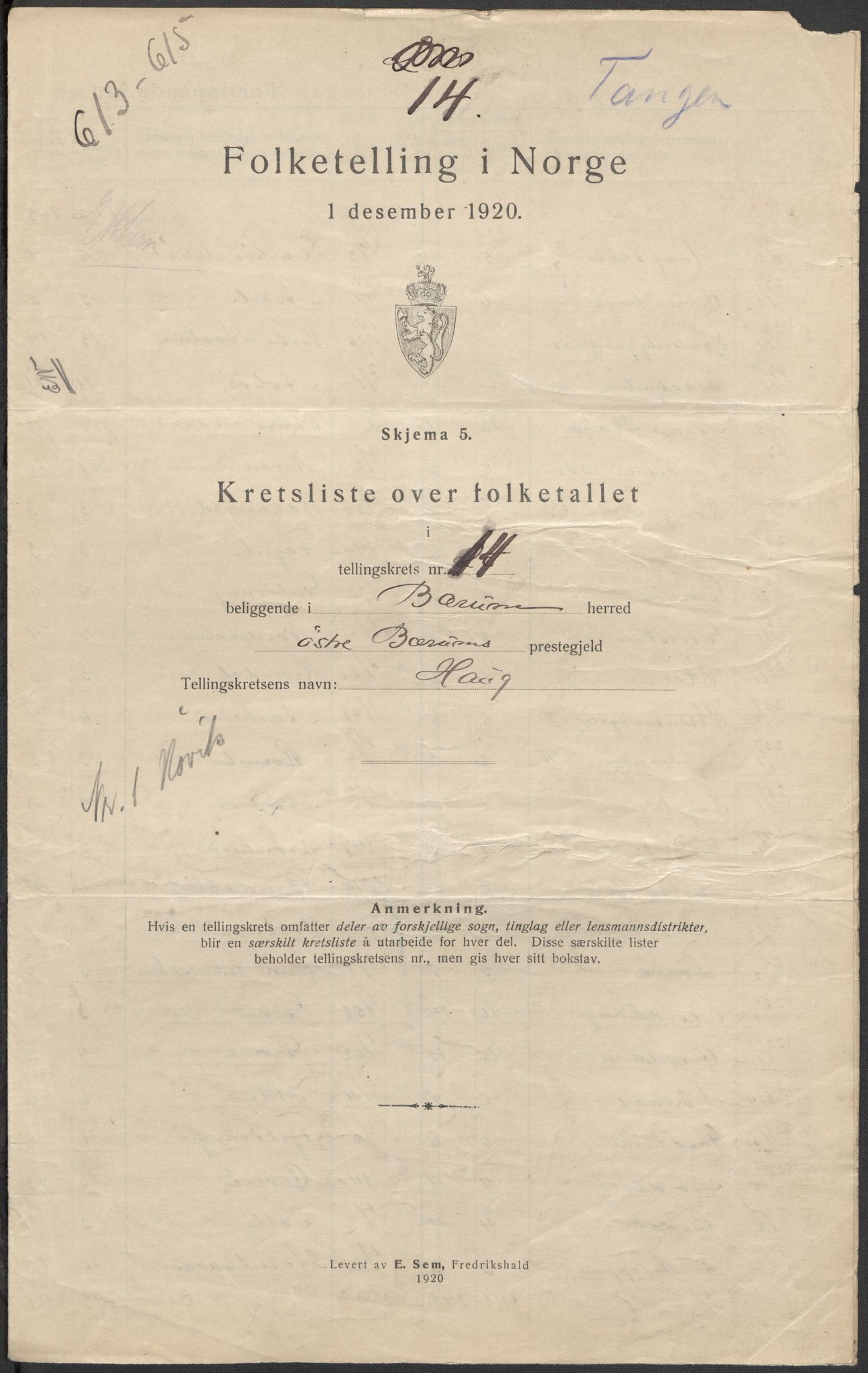 SAO, 1920 census for Bærum, 1920, p. 91