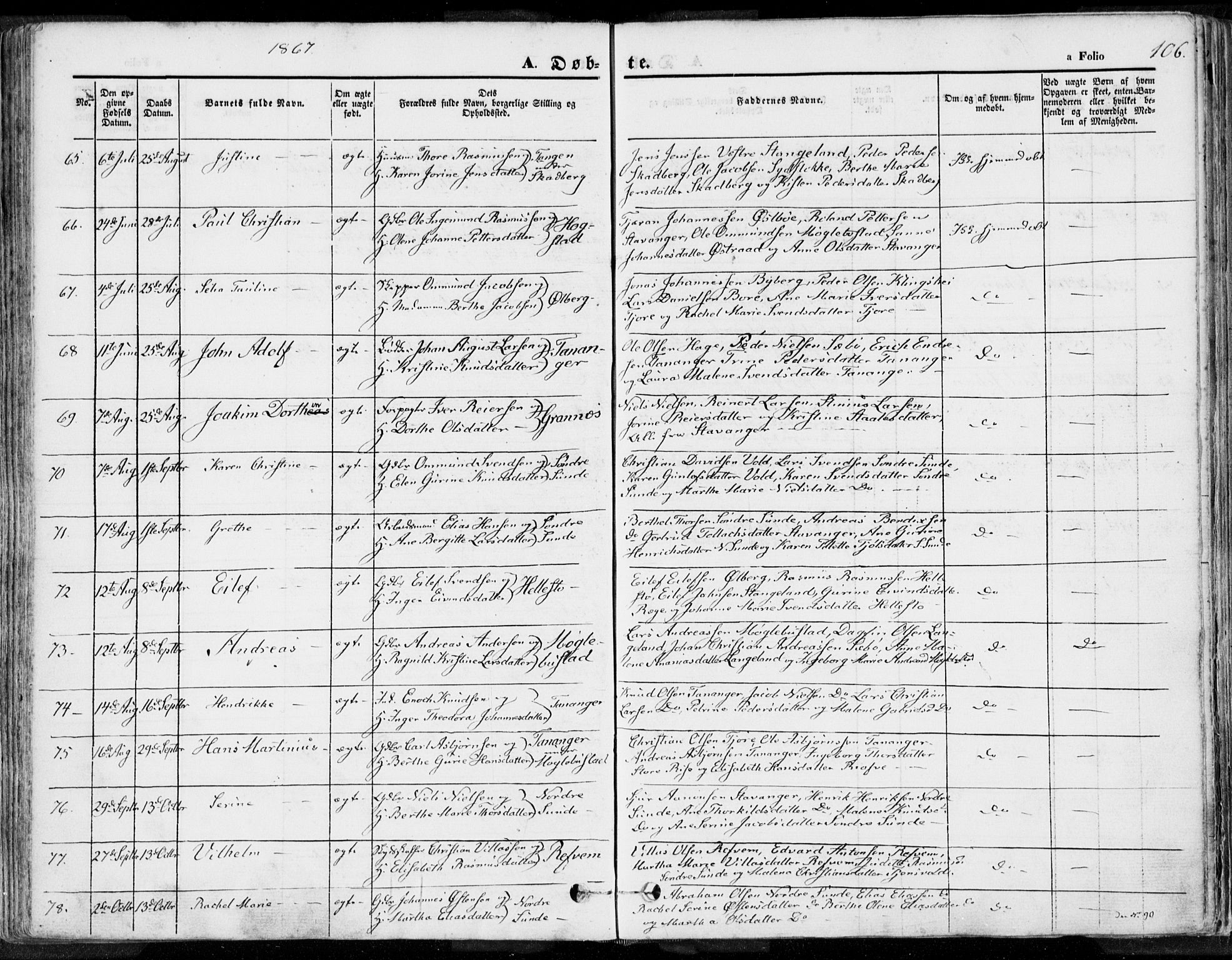 Håland sokneprestkontor, SAST/A-101802/001/30BA/L0007: Parish register (official) no. A 7.1, 1854-1870, p. 106
