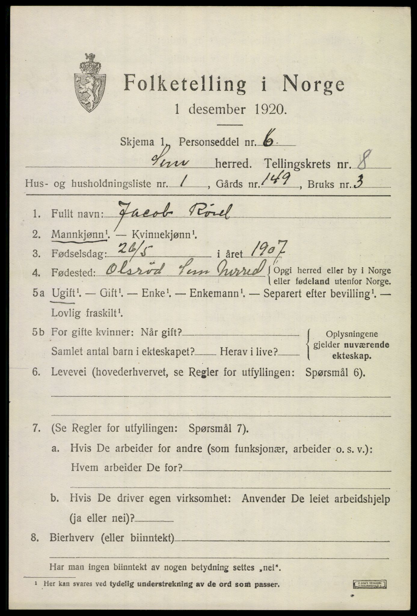 SAKO, 1920 census for Sem, 1920, p. 11201