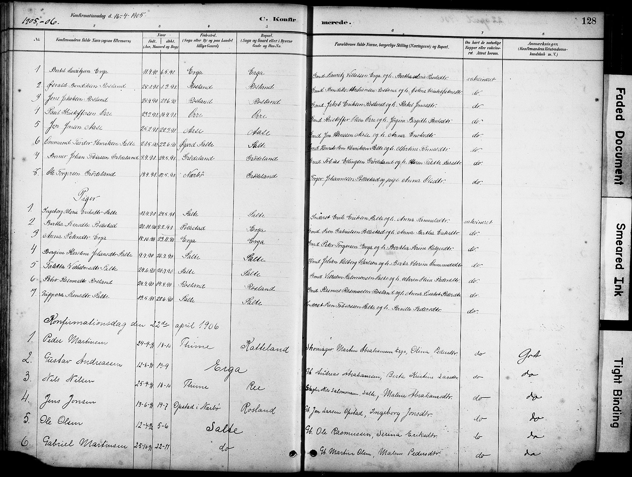 Klepp sokneprestkontor, SAST/A-101803/001/3/30BA/L0007: Parish register (official) no. A 8, 1886-1912, p. 128