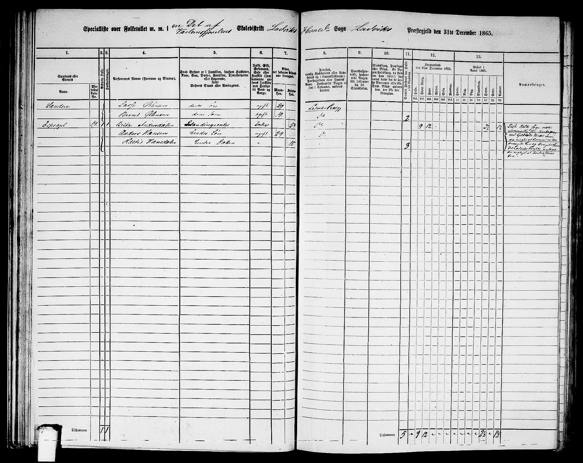 RA, 1865 census for Lavik, 1865, p. 41