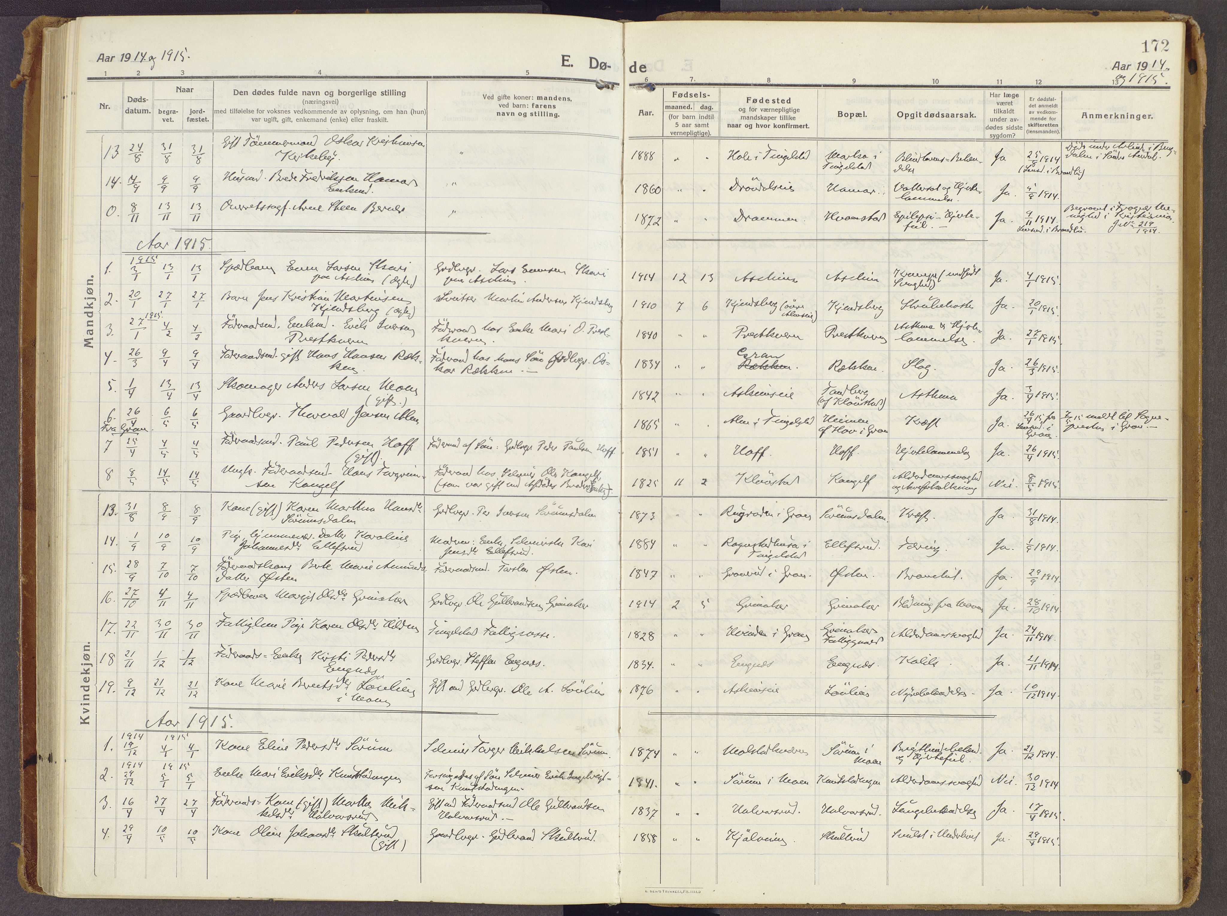 Brandbu prestekontor, SAH/PREST-114/H/Ha/Haa/L0003: Parish register (official) no. 3, 1914-1928, p. 172