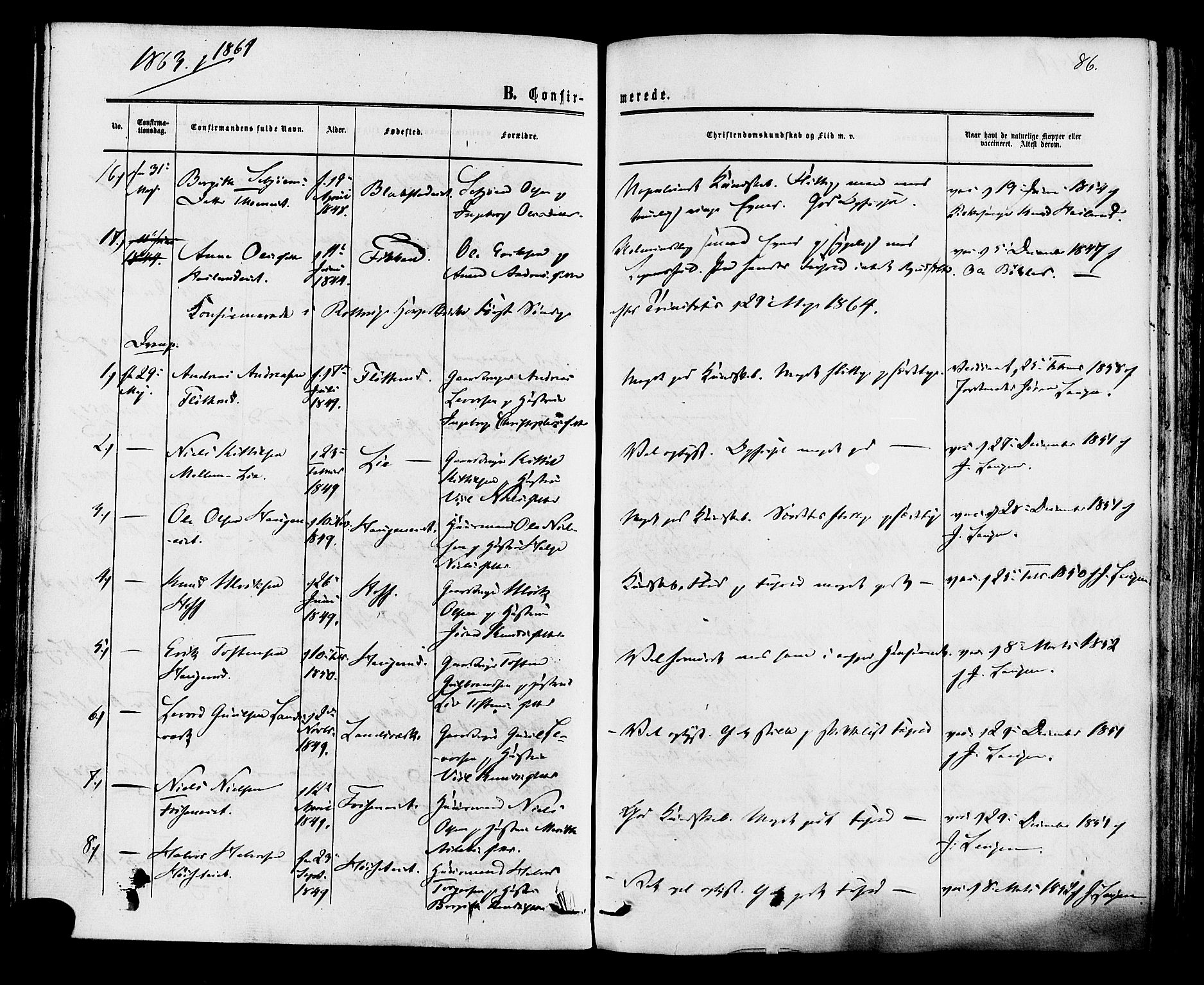 Rollag kirkebøker, AV/SAKO-A-240/F/Fa/L0009: Parish register (official) no. I 9, 1860-1874, p. 86