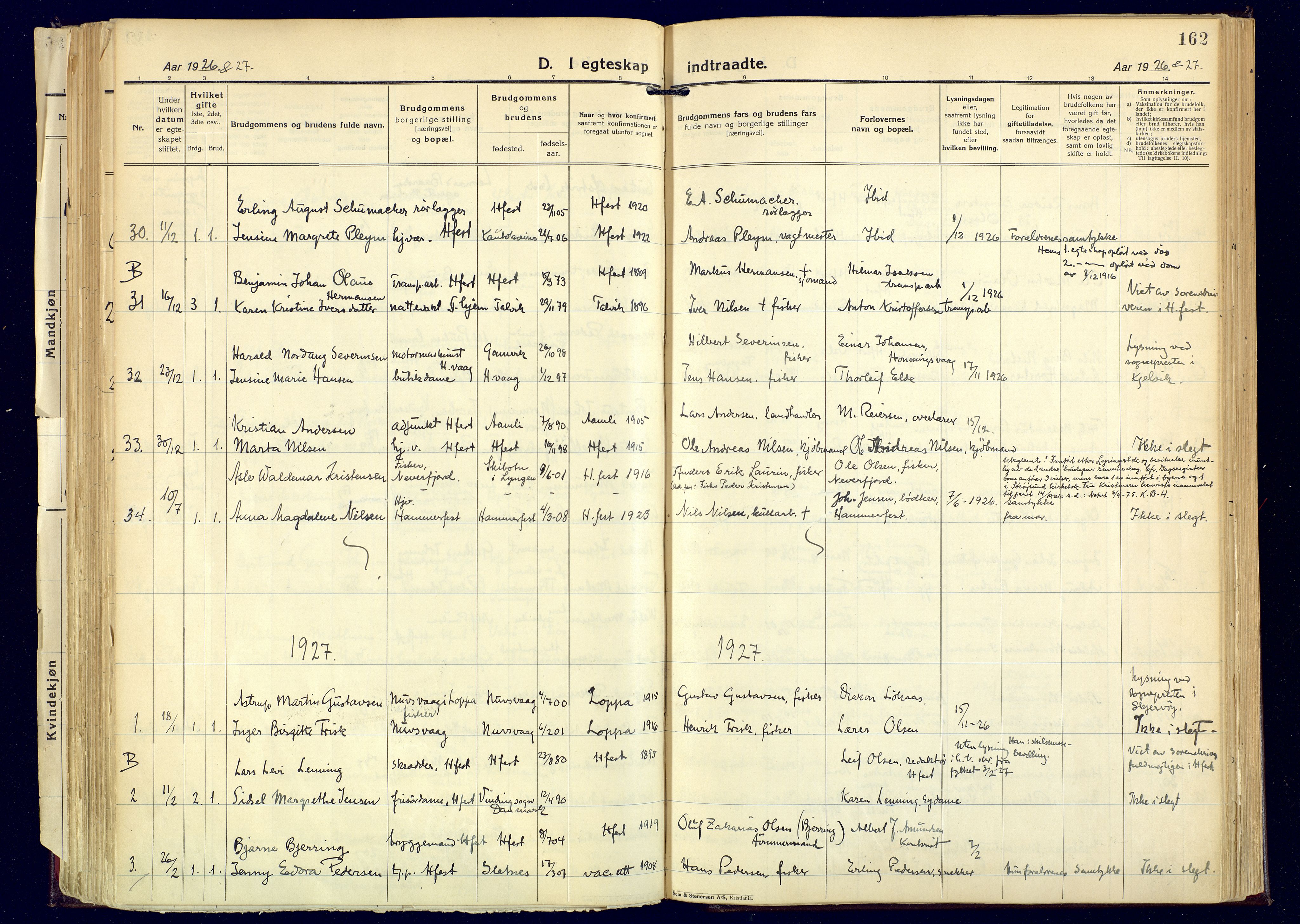 Hammerfest sokneprestkontor, SATØ/S-1347: Parish register (official) no. 17, 1923-1933, p. 162
