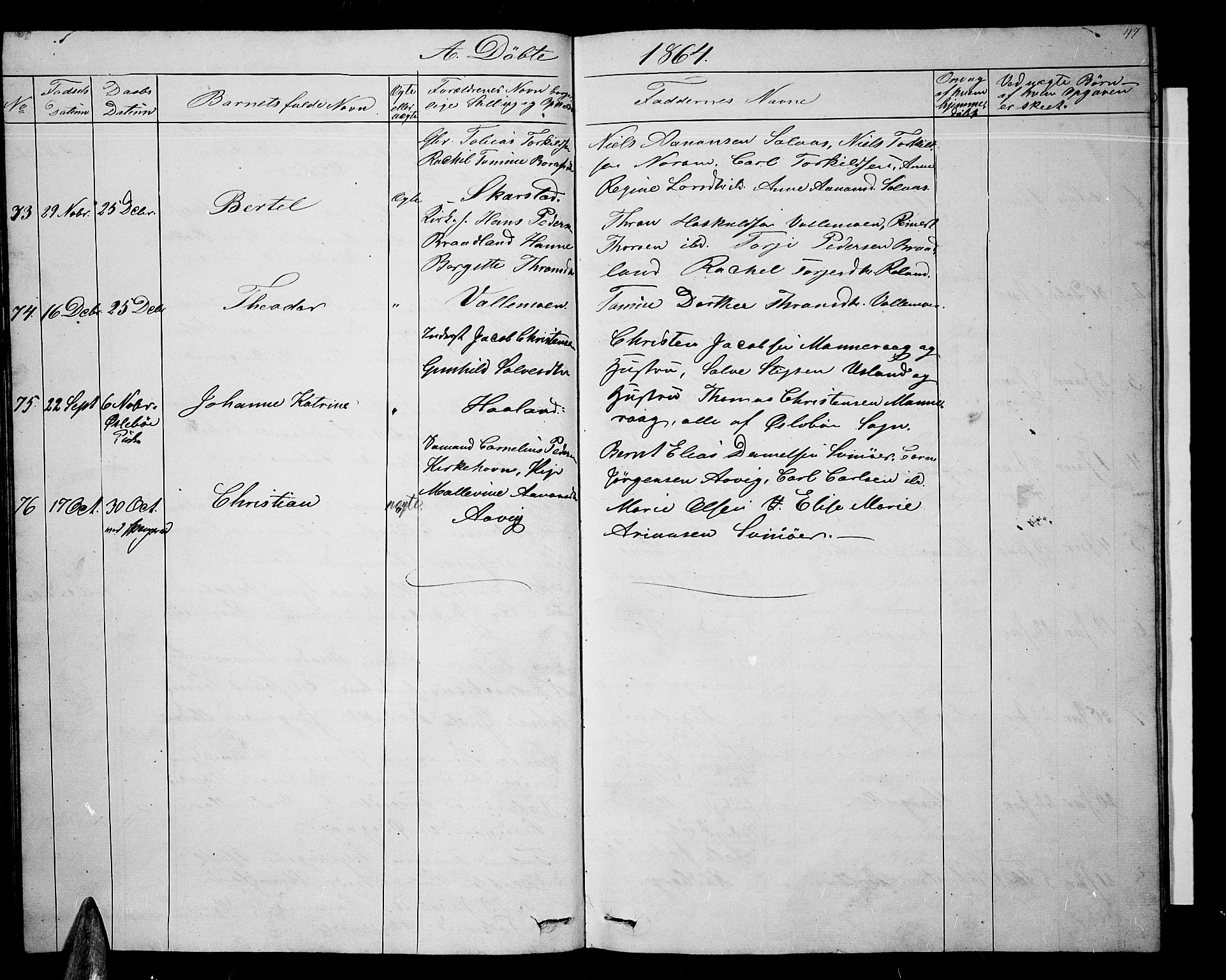 Sør-Audnedal sokneprestkontor, AV/SAK-1111-0039/F/Fb/Fbb/L0003: Parish register (copy) no. B 3, 1859-1868, p. 47