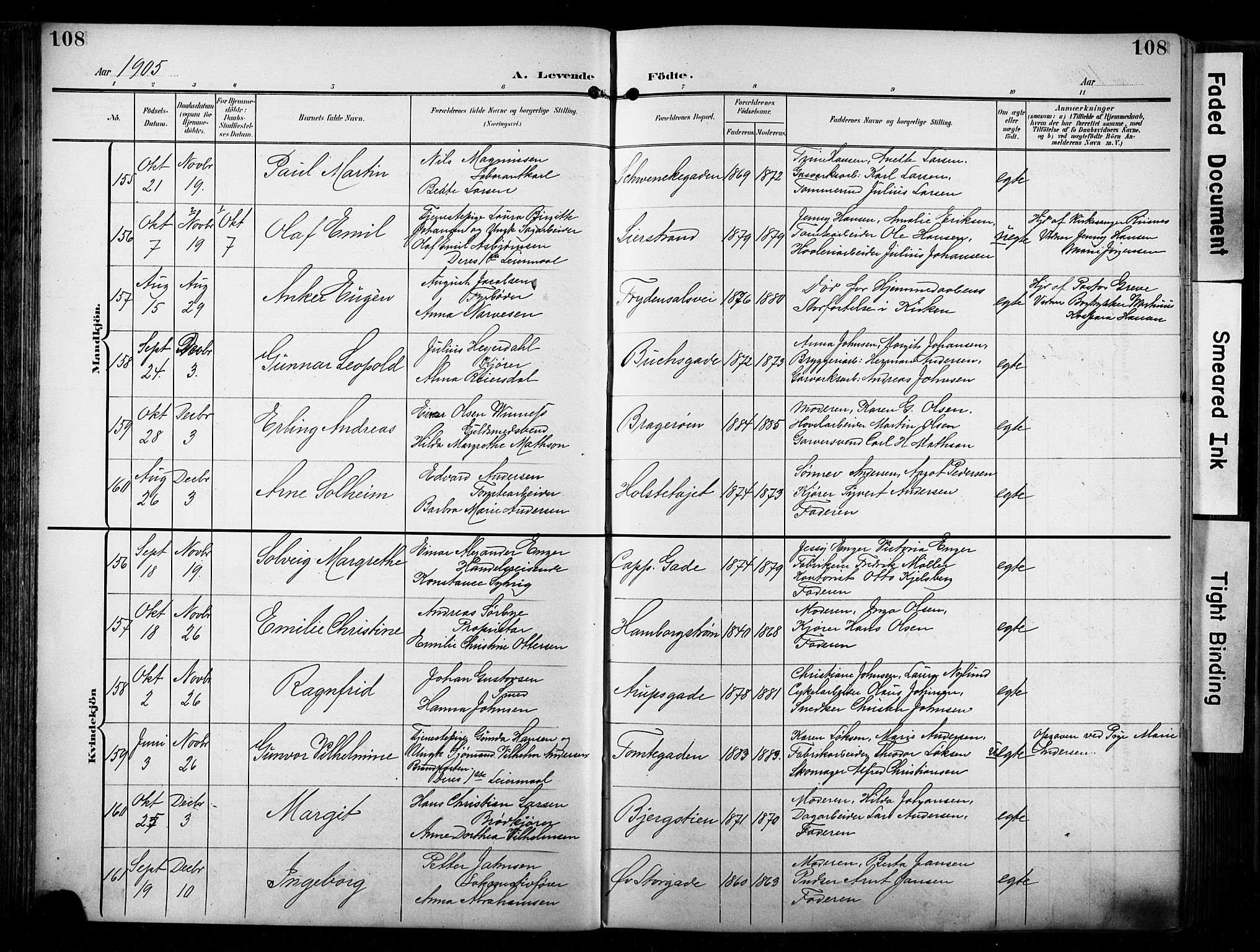 Bragernes kirkebøker, AV/SAKO-A-6/F/Fb/L0009: Parish register (official) no. II 9, 1902-1911, p. 108