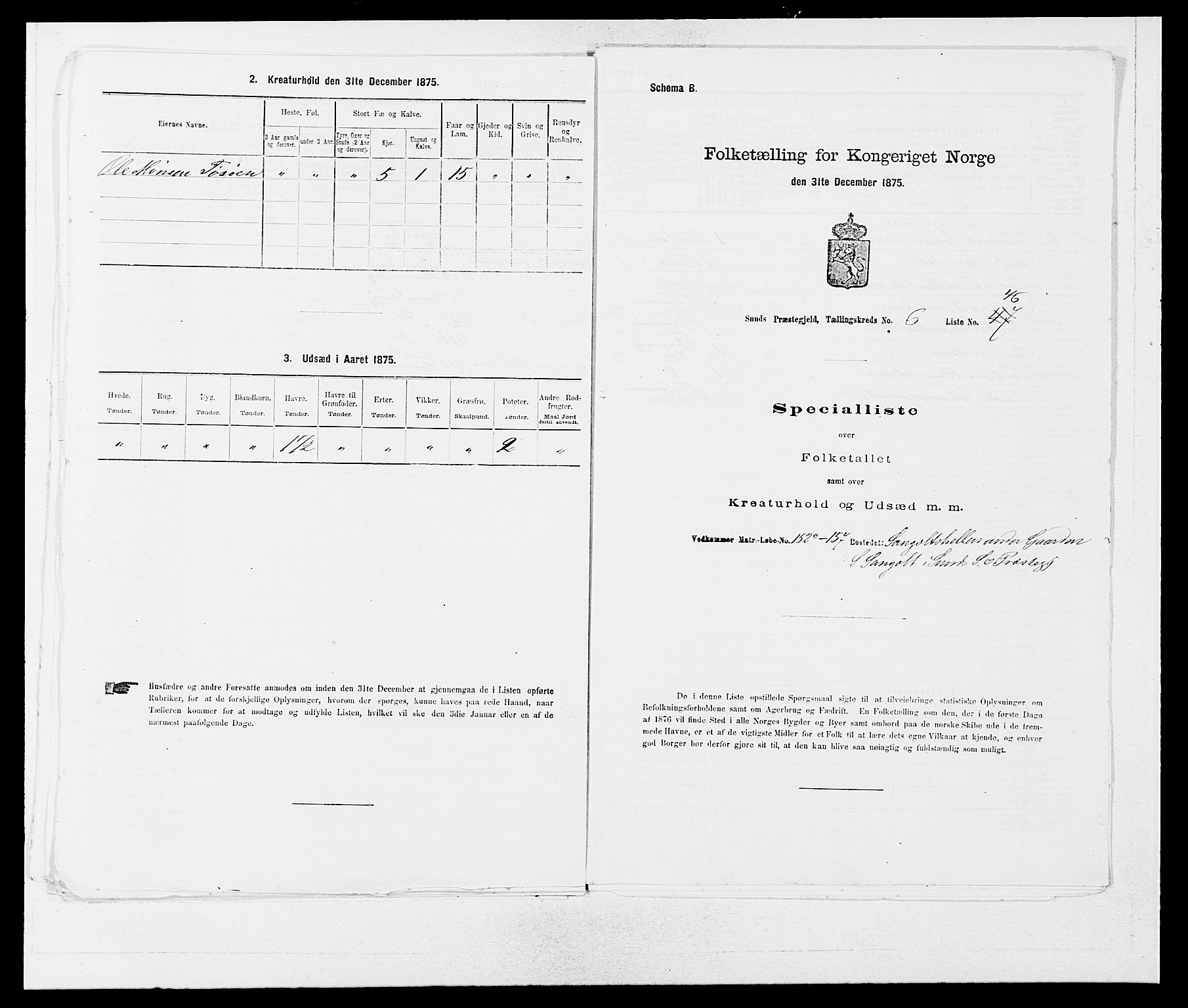 SAB, 1875 census for 1245P Sund, 1875, p. 667