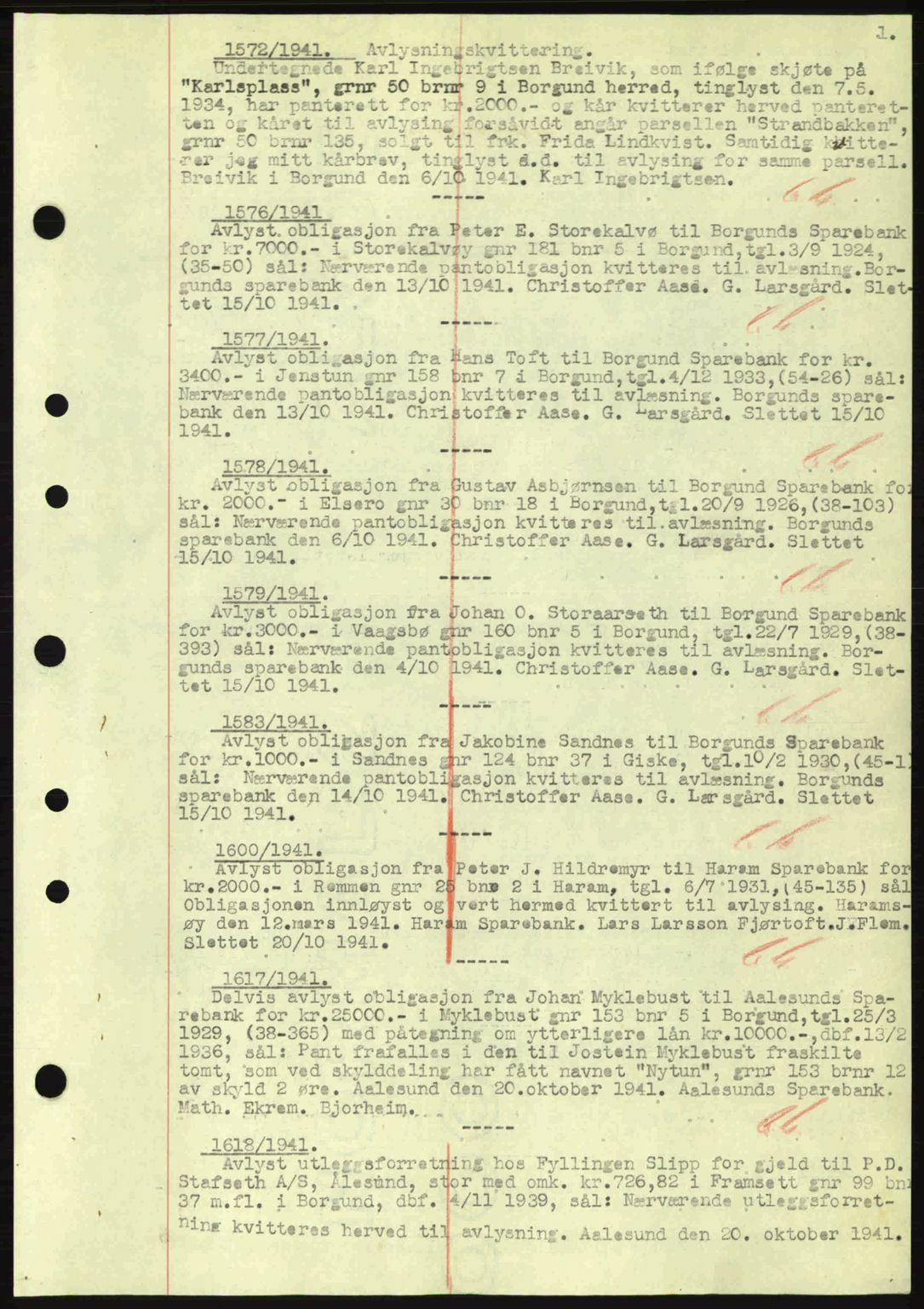 Nordre Sunnmøre sorenskriveri, SAT/A-0006/1/2/2C/2Ca: Mortgage book no. B1-6, 1938-1942, Diary no: : 1572/1941