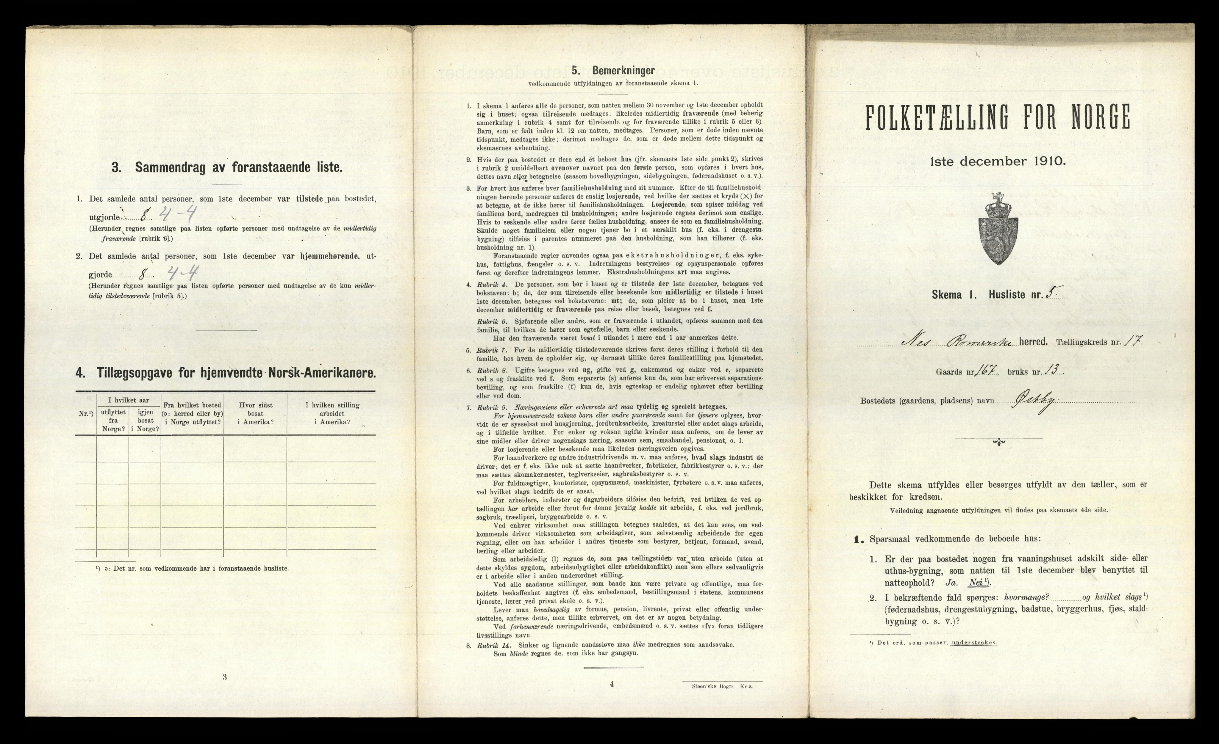 RA, 1910 census for Nes, 1910, p. 2150