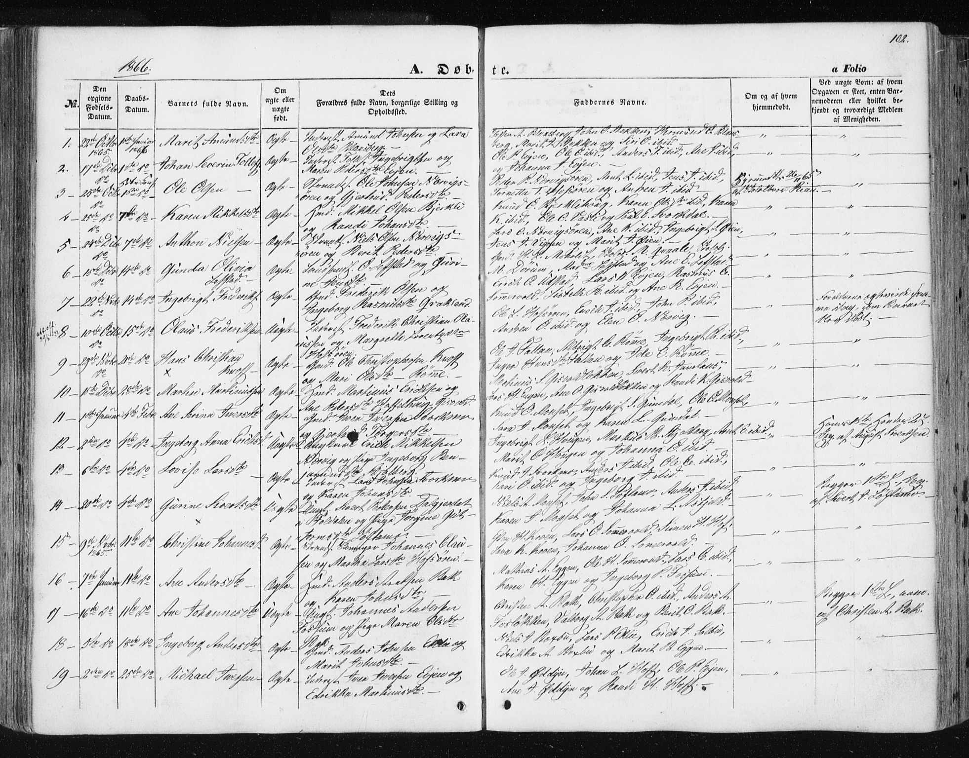 Ministerialprotokoller, klokkerbøker og fødselsregistre - Sør-Trøndelag, SAT/A-1456/668/L0806: Parish register (official) no. 668A06, 1854-1869, p. 102