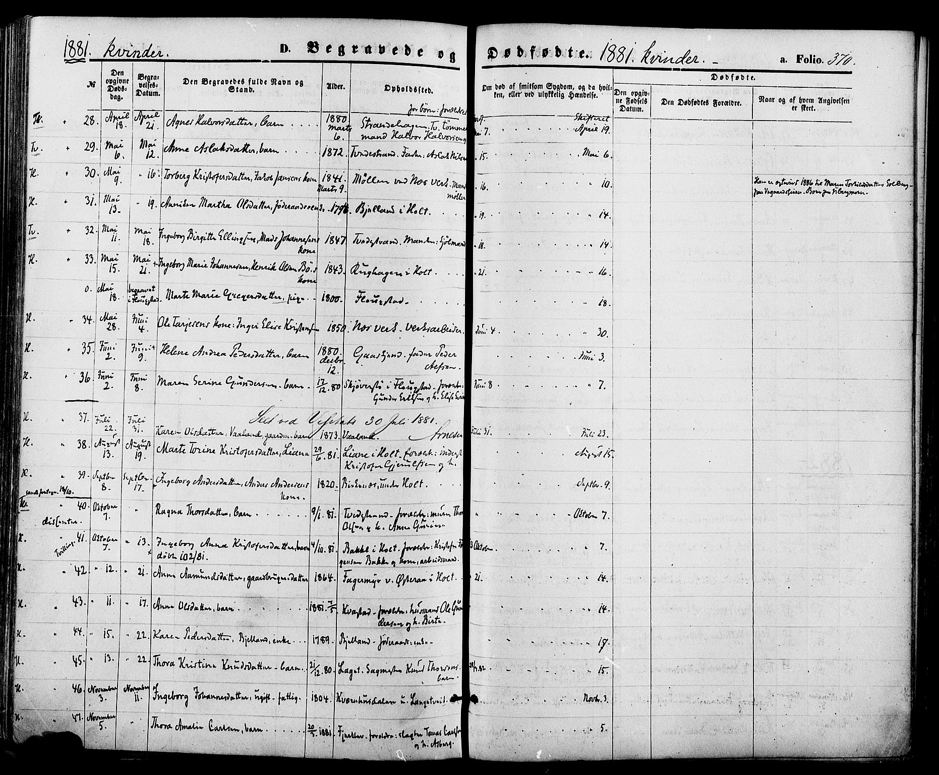 Holt sokneprestkontor, AV/SAK-1111-0021/F/Fa/L0010: Parish register (official) no. A 10, 1872-1885, p. 370