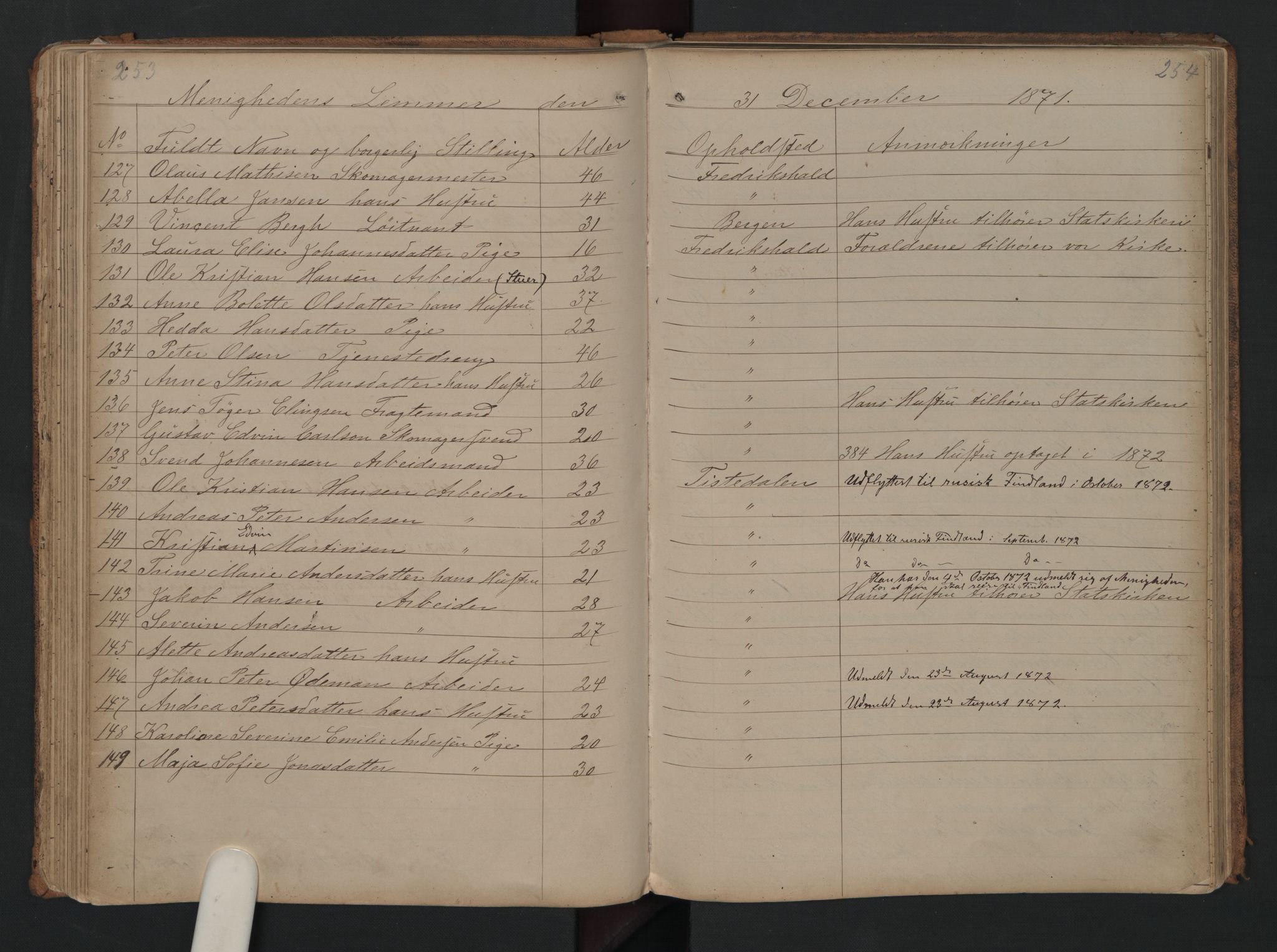 Halden metodistkirke - menighetsprotokoller, SAO/PAO-0266/F/L0001: Dissenter register no. 1, 1845-1874, p. 253-254