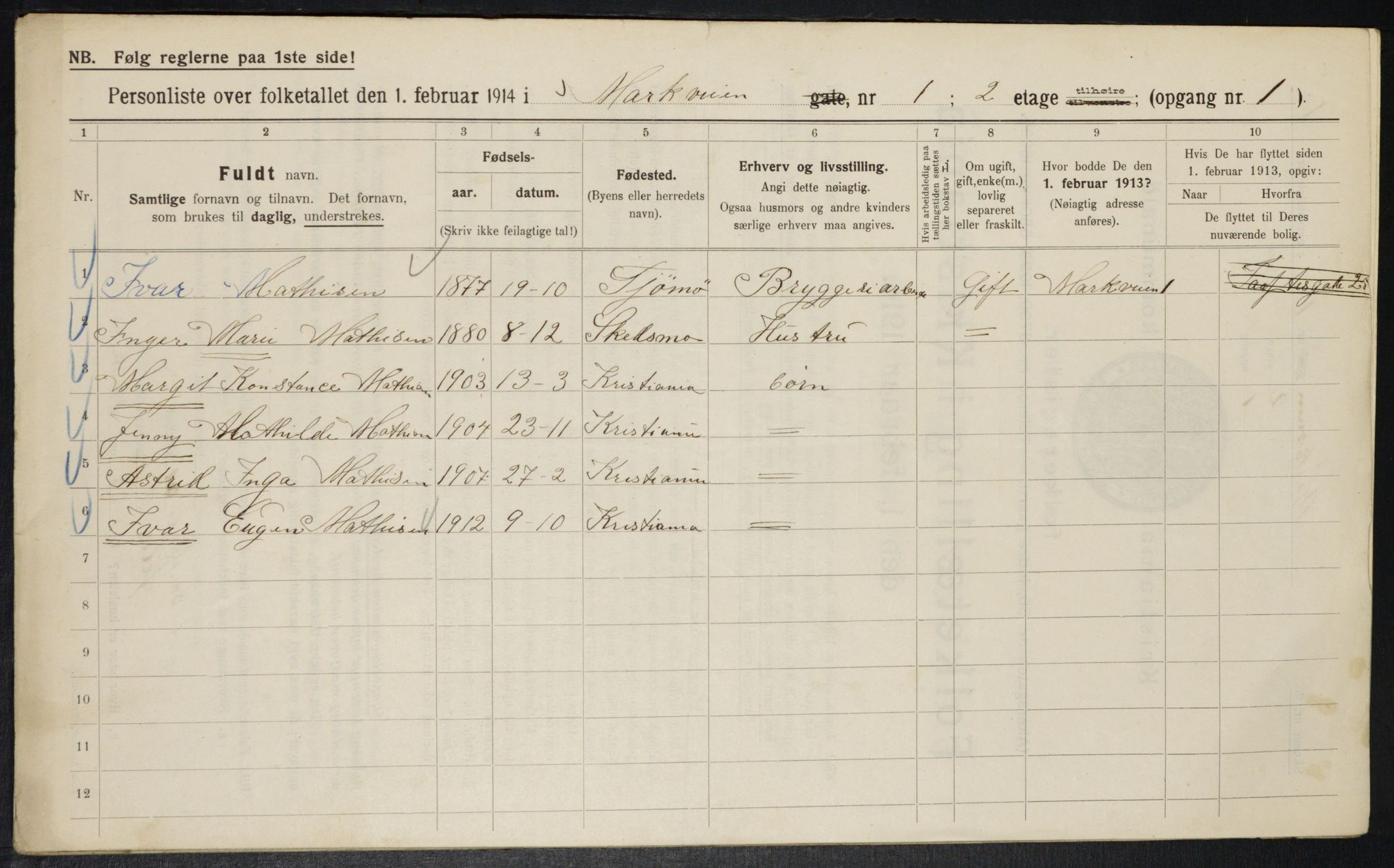 OBA, Municipal Census 1914 for Kristiania, 1914, p. 62900