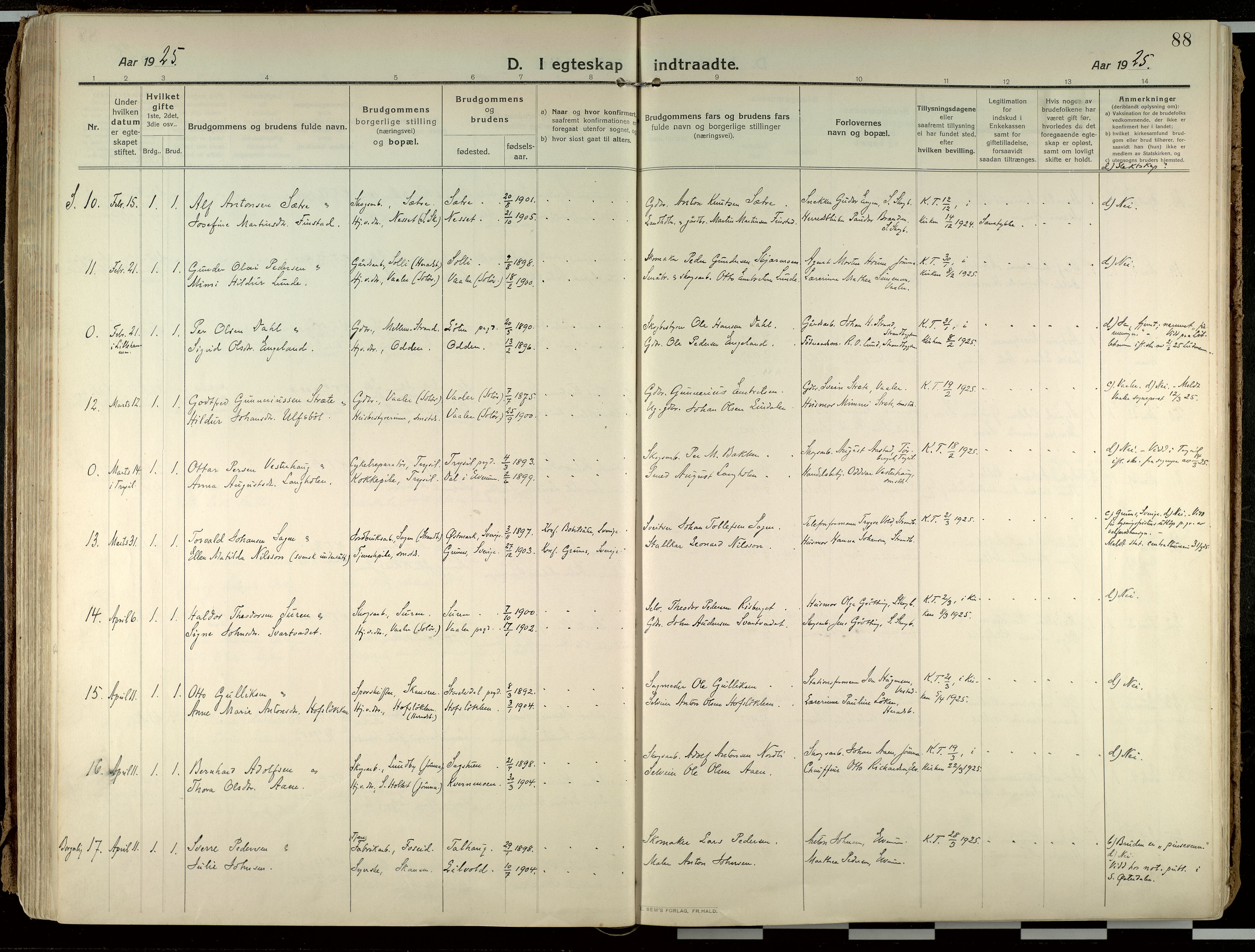 Elverum prestekontor, AV/SAH-PREST-044/H/Ha/Haa/L0021: Parish register (official) no. 21, 1913-1928, p. 88