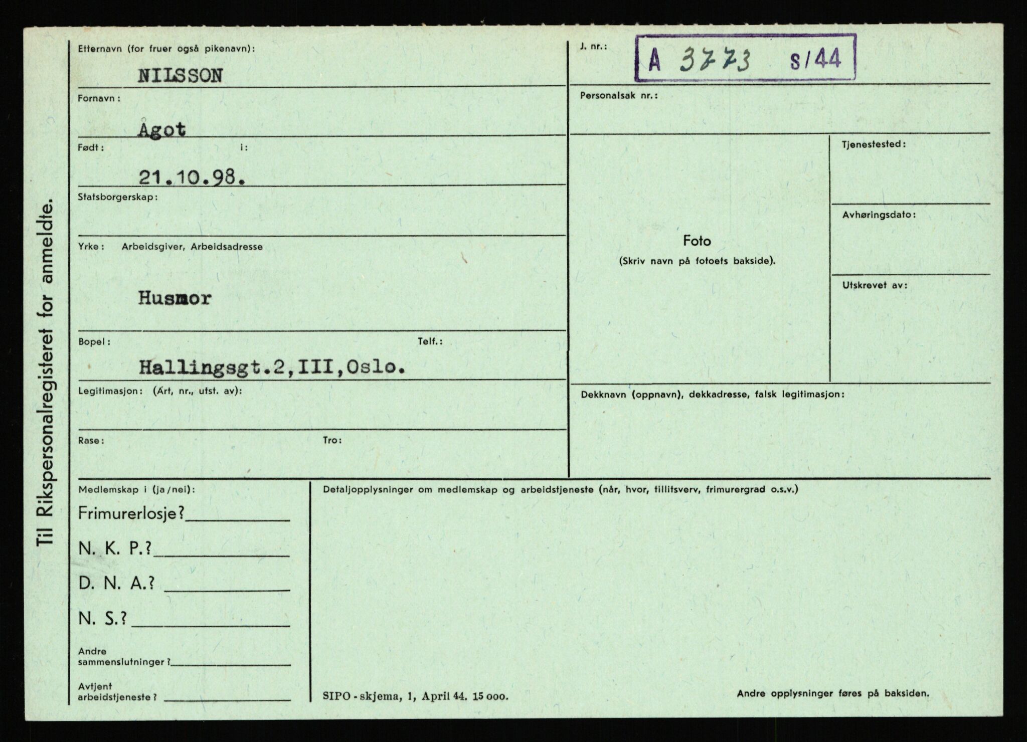 Statspolitiet - Hovedkontoret / Osloavdelingen, AV/RA-S-1329/C/Ca/L0011: Molberg - Nøstvold, 1943-1945, p. 3374