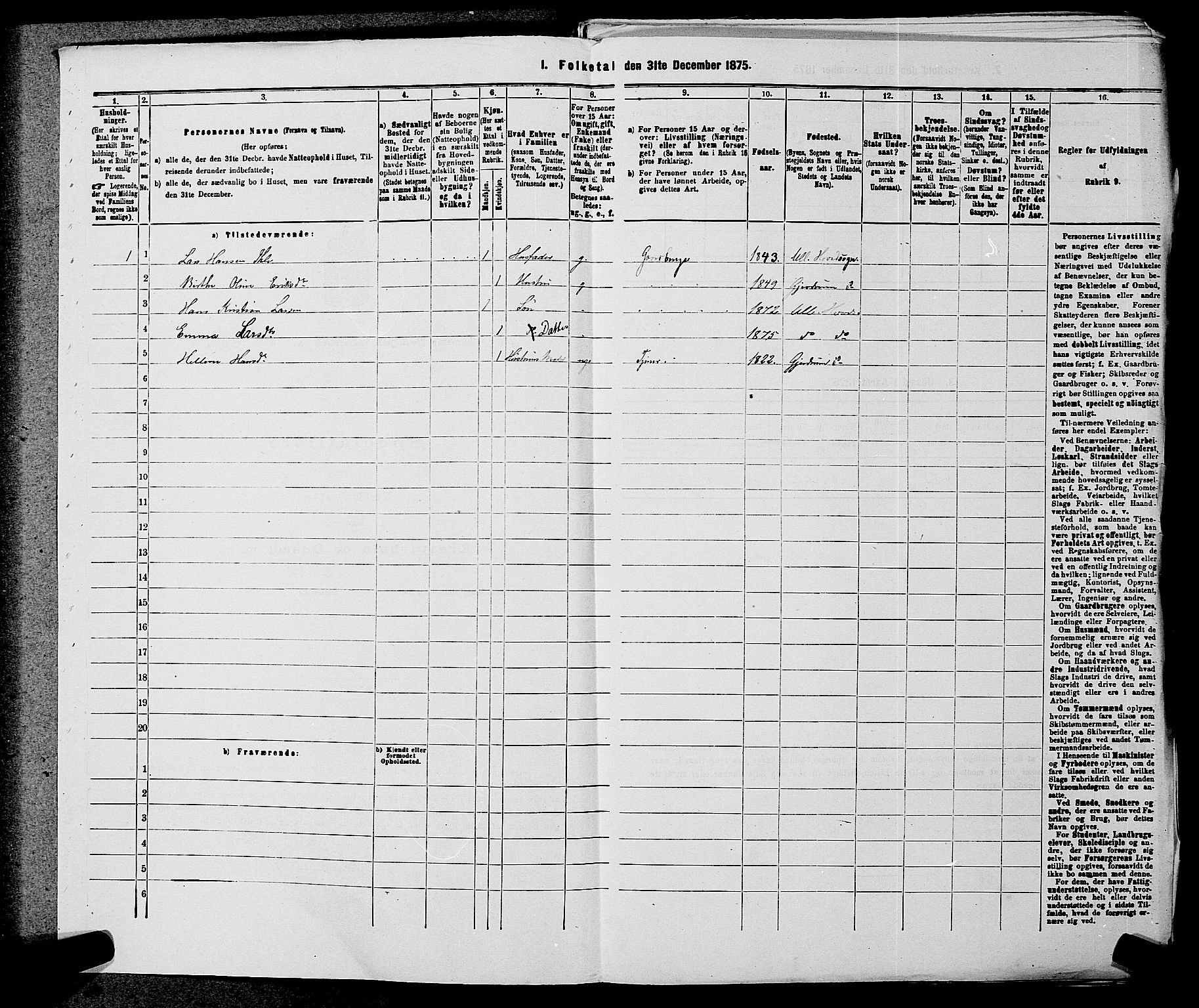 RA, 1875 census for 0235P Ullensaker, 1875, p. 299