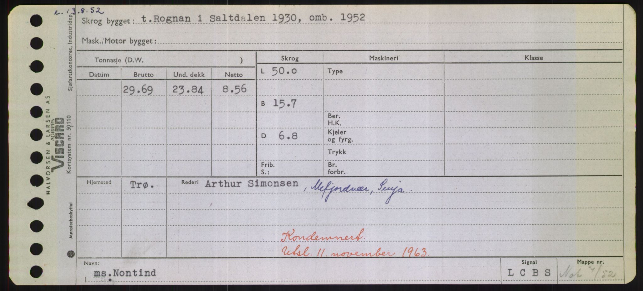 Sjøfartsdirektoratet med forløpere, Skipsmålingen, RA/S-1627/H/Hd/L0026: Fartøy, N-Norhol, p. 267