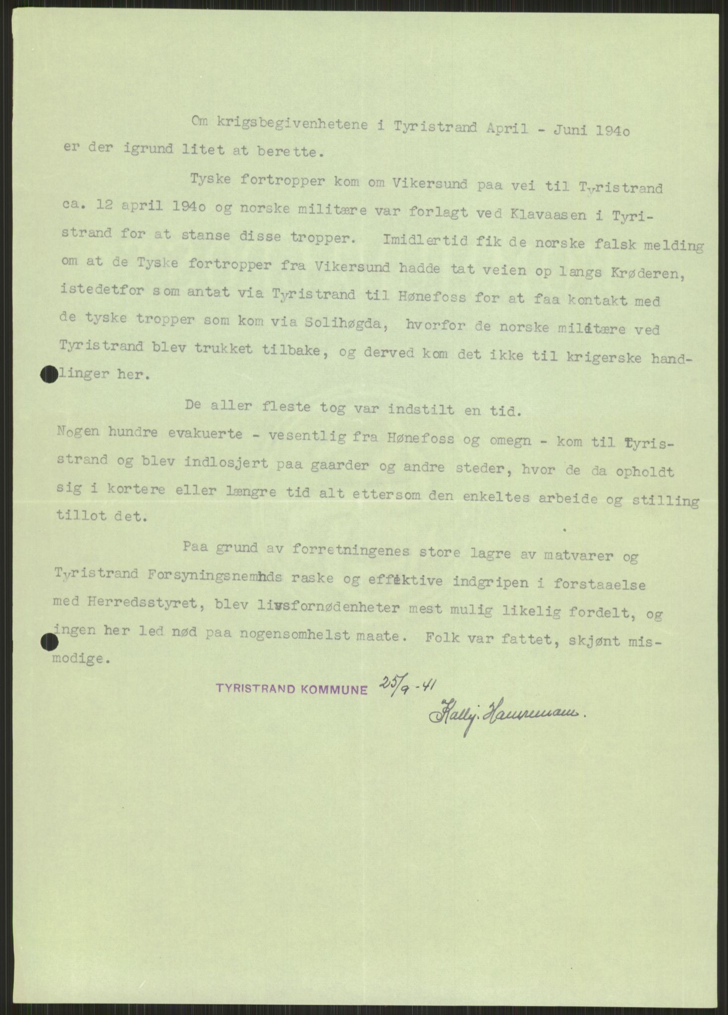 Forsvaret, Forsvarets krigshistoriske avdeling, AV/RA-RAFA-2017/Y/Ya/L0014: II-C-11-31 - Fylkesmenn.  Rapporter om krigsbegivenhetene 1940., 1940, p. 493