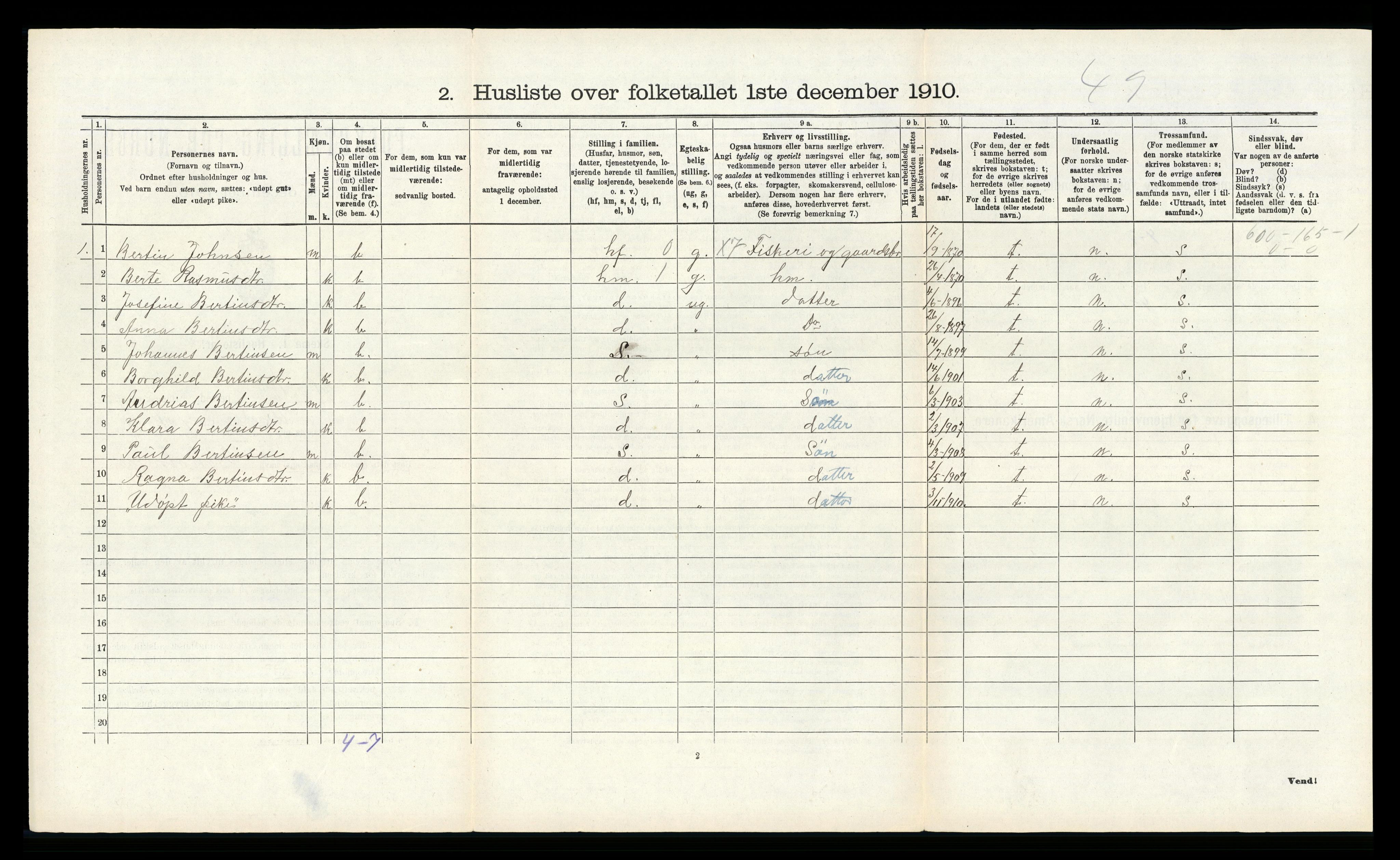 RA, 1910 census for Herdla, 1910, p. 253