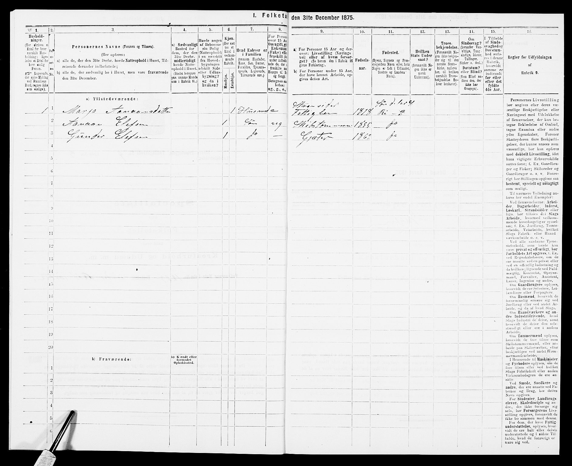 SAK, 1875 census for 0913L Risør/Søndeled, 1875, p. 614