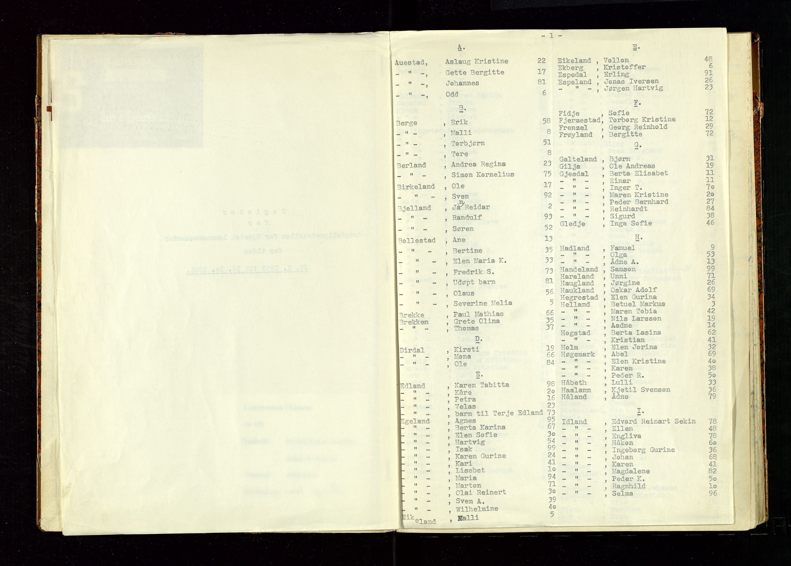 Gjesdal lensmannskontor, SAST/A-100441/Gga/L0004: Dødsfallprotokoll, 1952-1961