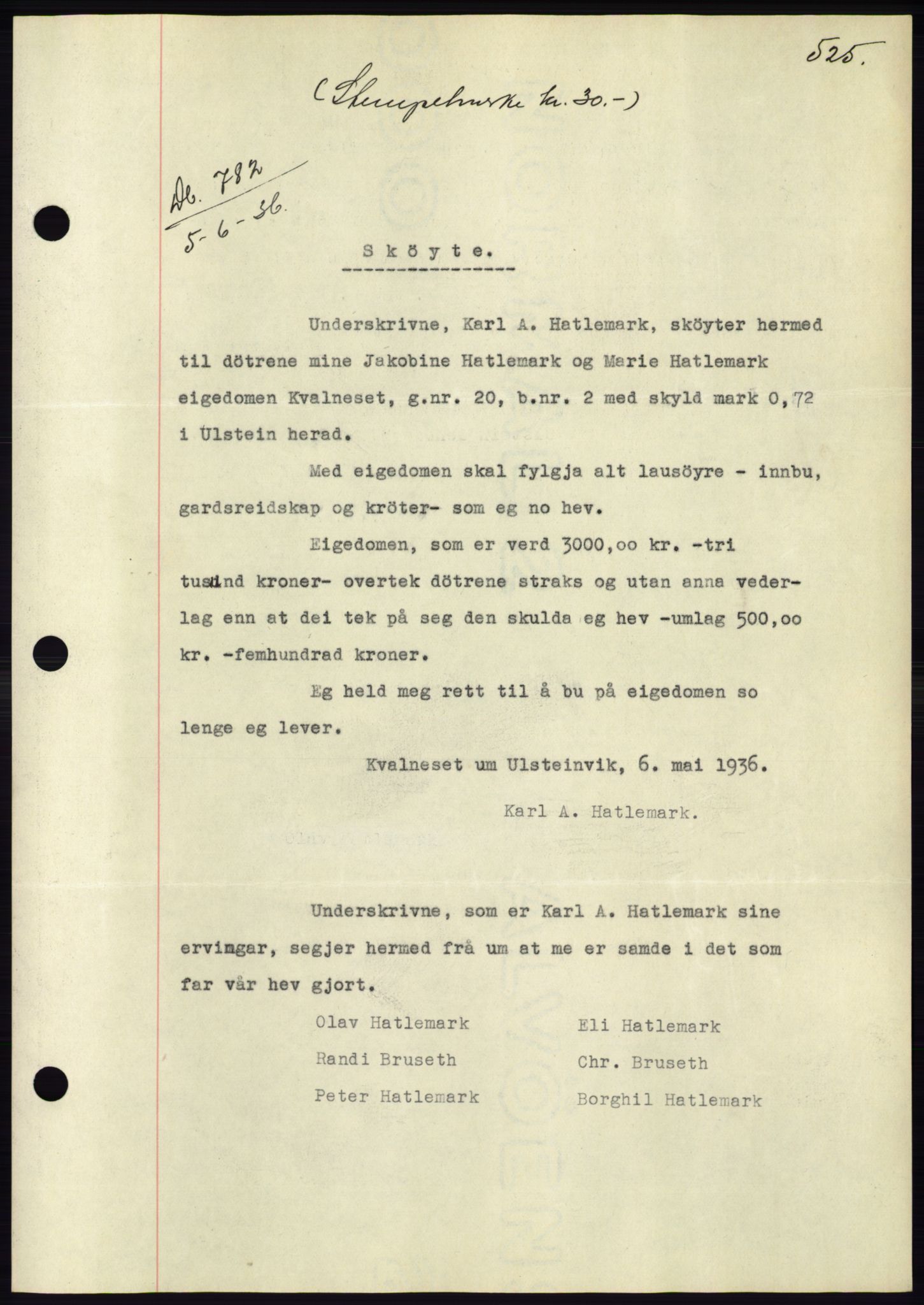 Søre Sunnmøre sorenskriveri, AV/SAT-A-4122/1/2/2C/L0060: Mortgage book no. 54, 1935-1936, Deed date: 05.06.1936