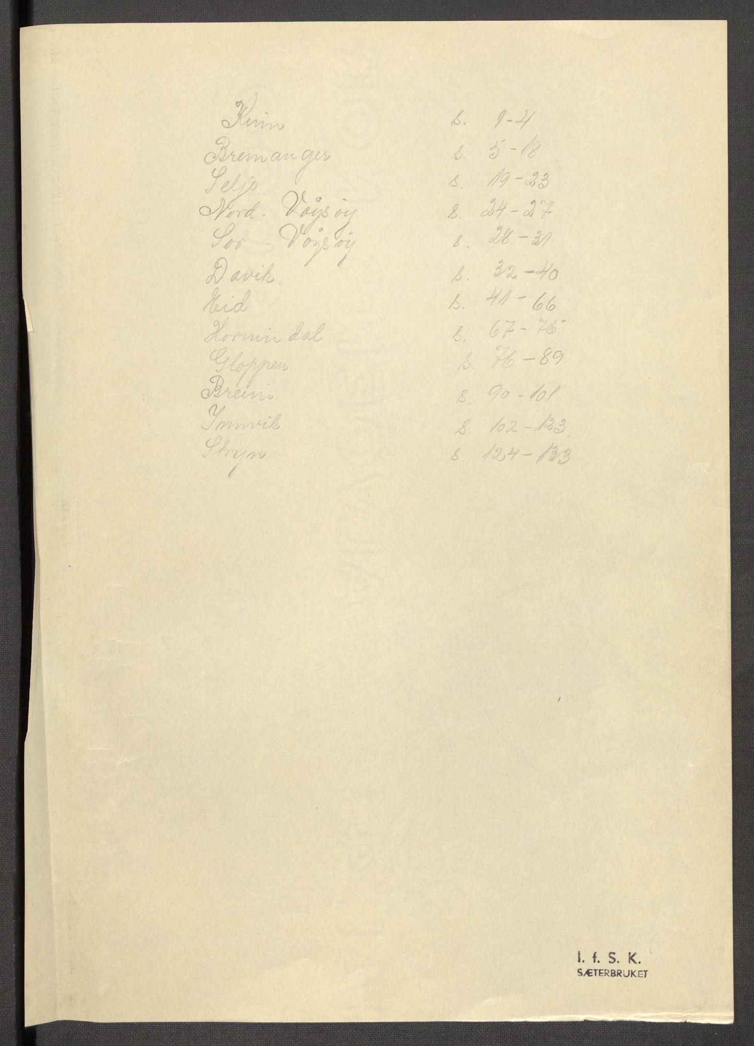 Instituttet for sammenlignende kulturforskning, RA/PA-0424/F/Fc/L0012/0001: Eske B12: / Sogn og Fjordane (perm XXXI), 1933-1937