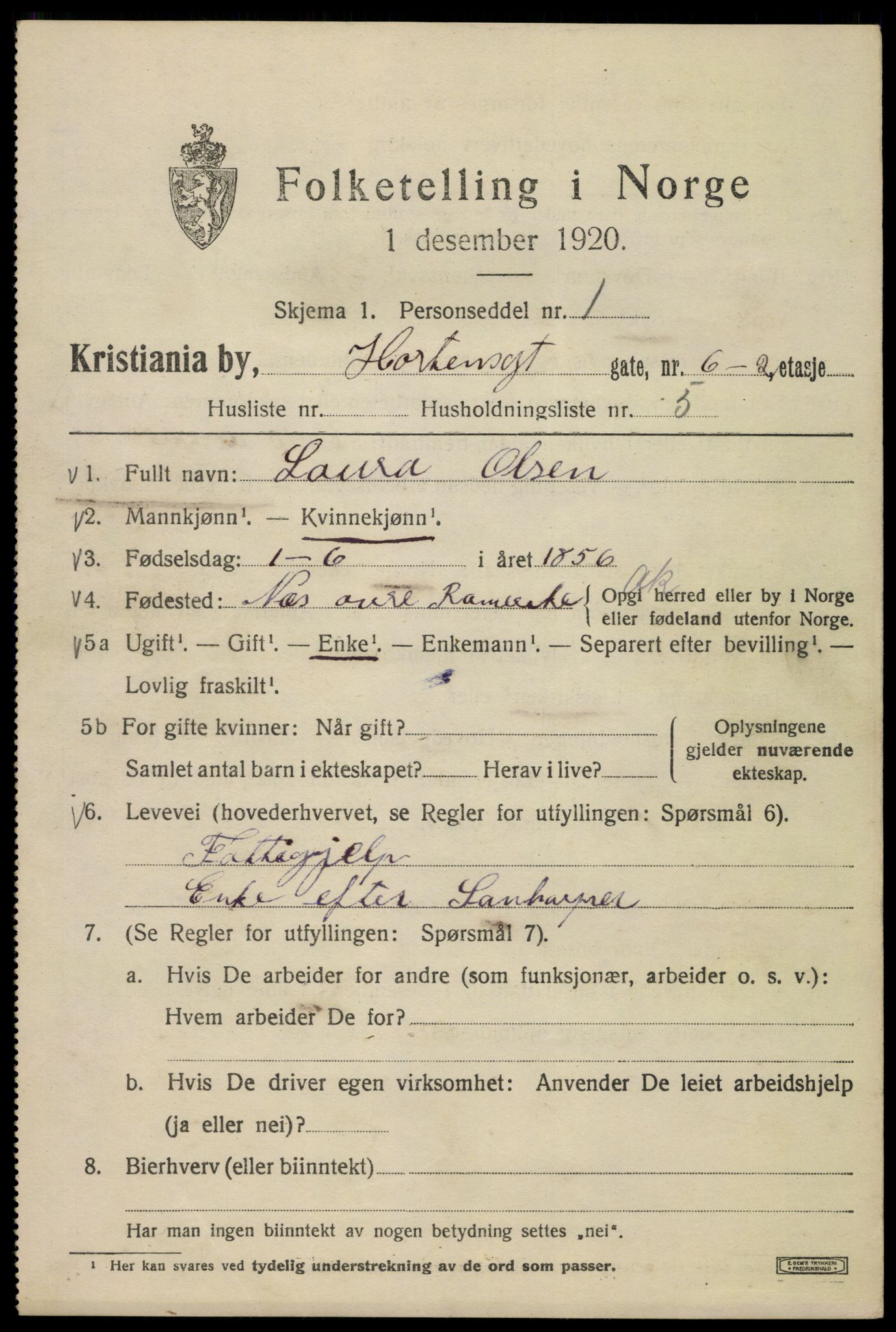 SAO, 1920 census for Kristiania, 1920, p. 299053