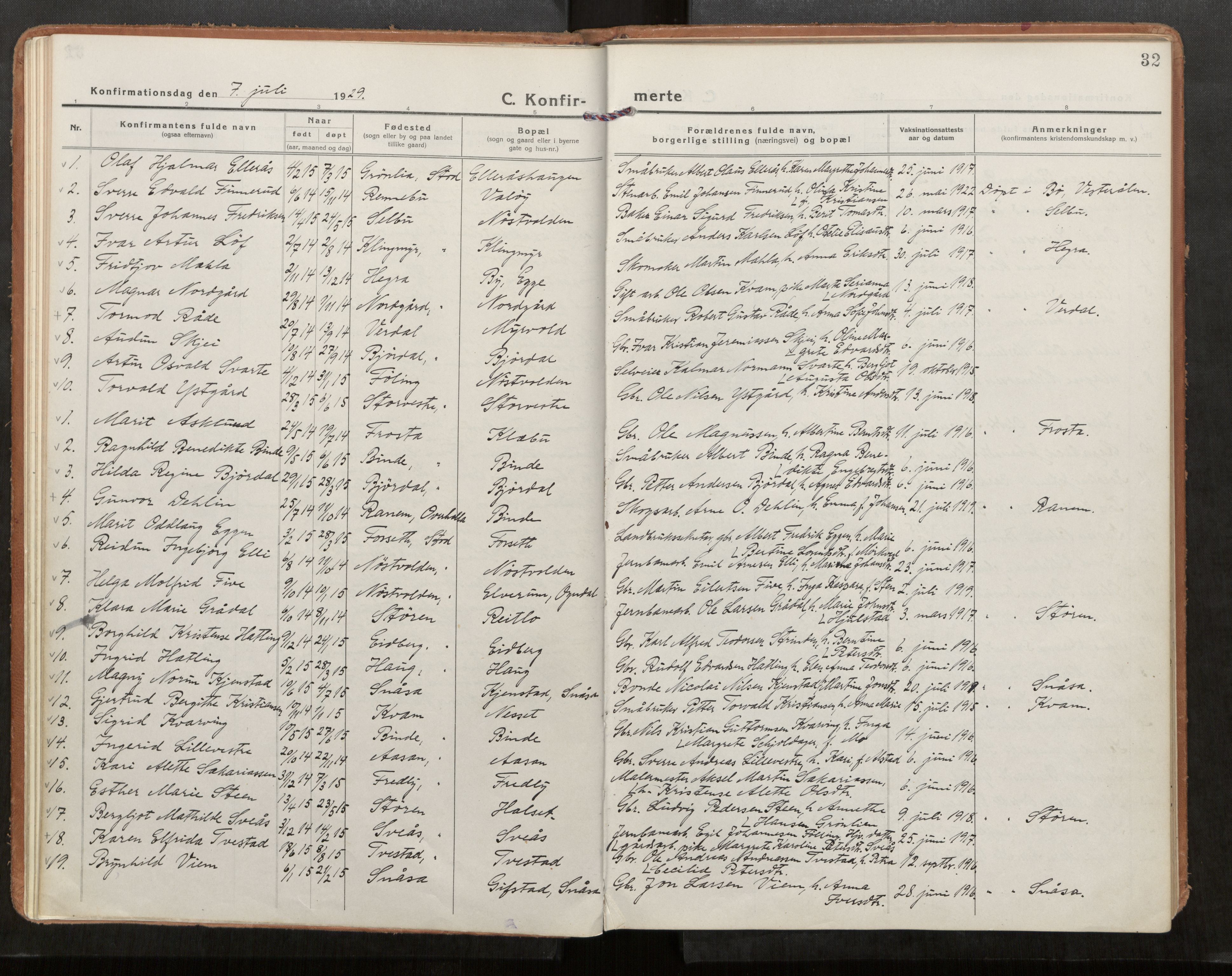 Stod sokneprestkontor, SAT/A-1164/1/I/I1/I1a/L0005: Parish register (official) no. 5, 1923-1932, p. 32