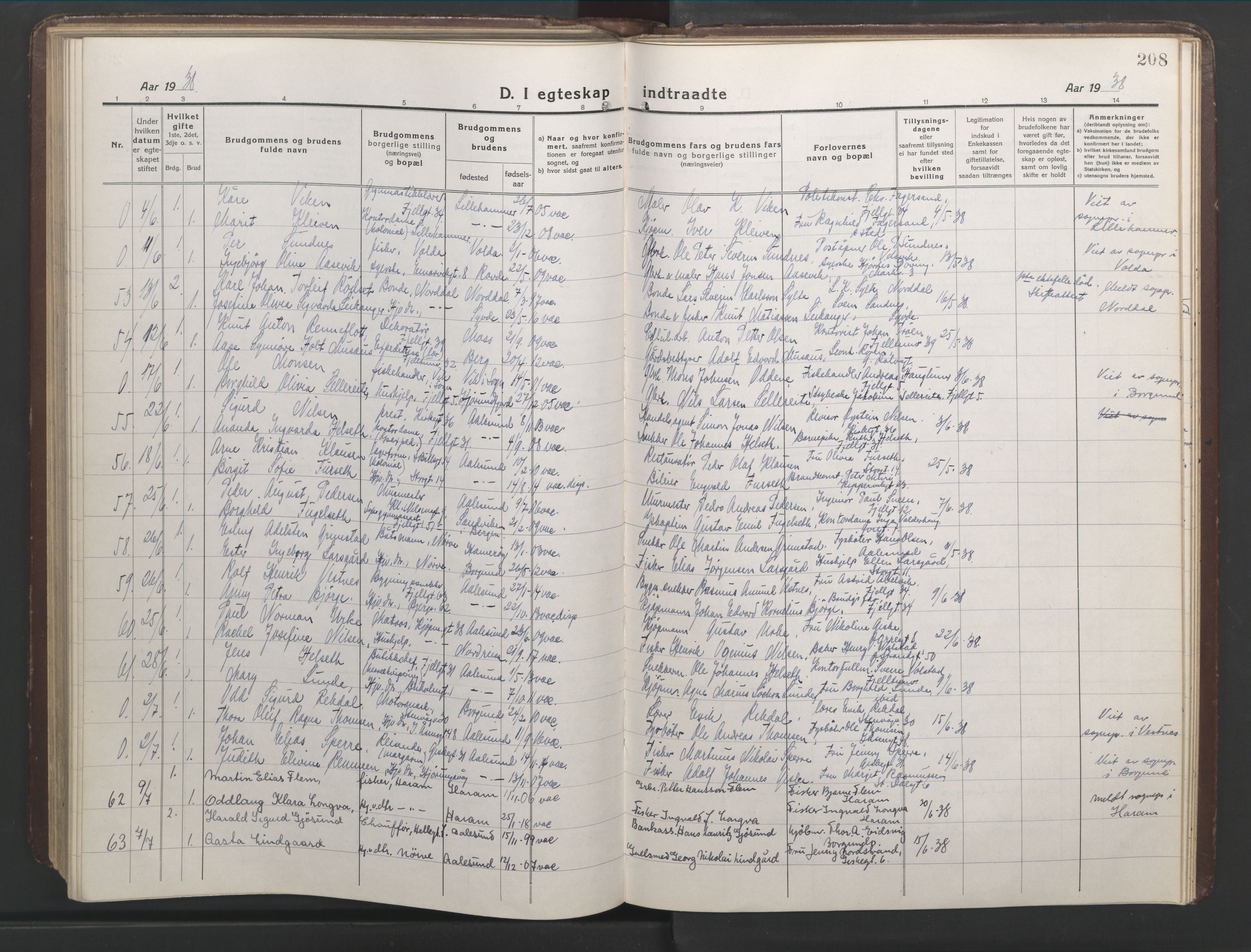 Ministerialprotokoller, klokkerbøker og fødselsregistre - Møre og Romsdal, AV/SAT-A-1454/529/L0473: Parish register (copy) no. 529C10, 1918-1941, p. 208