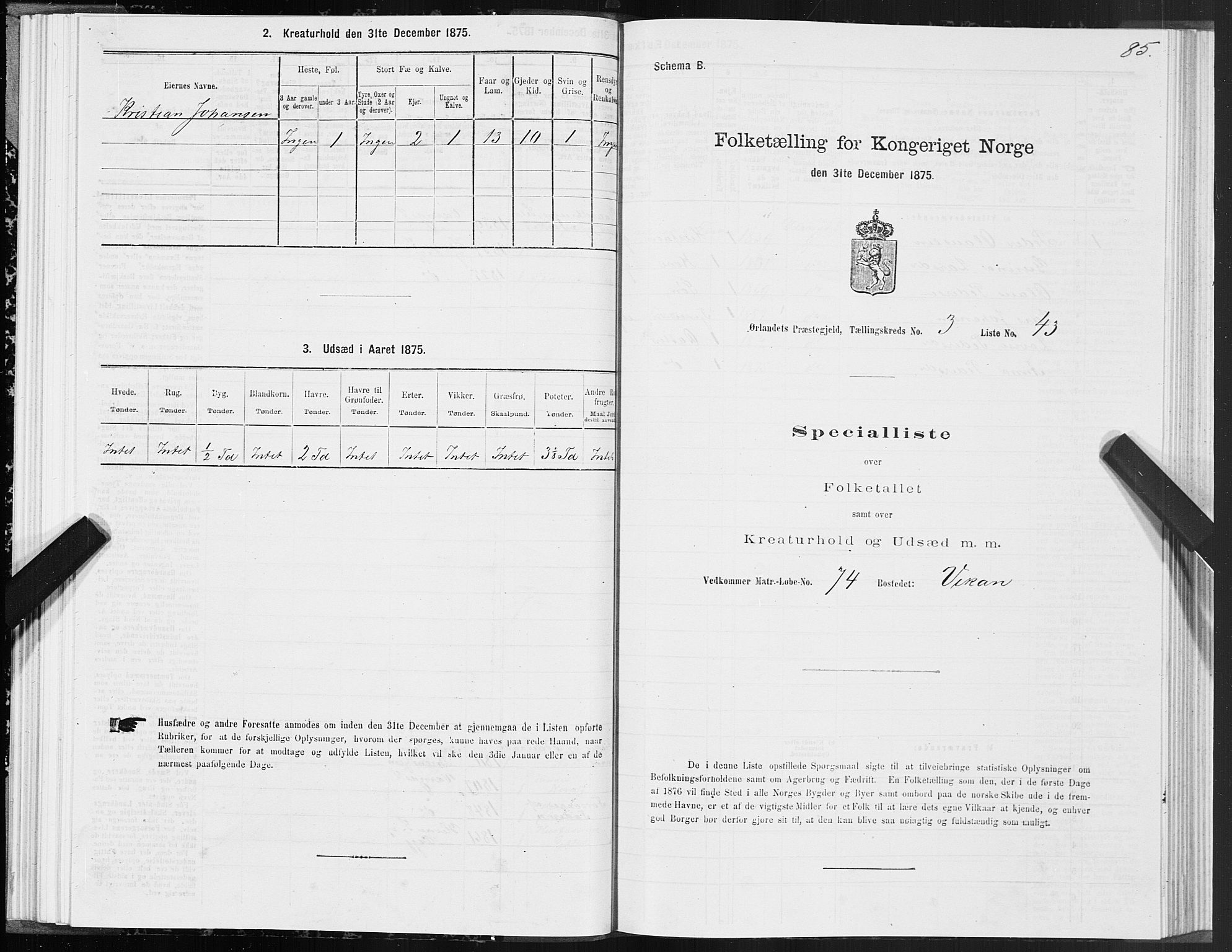 SAT, 1875 census for 1621P Ørland, 1875, p. 2085