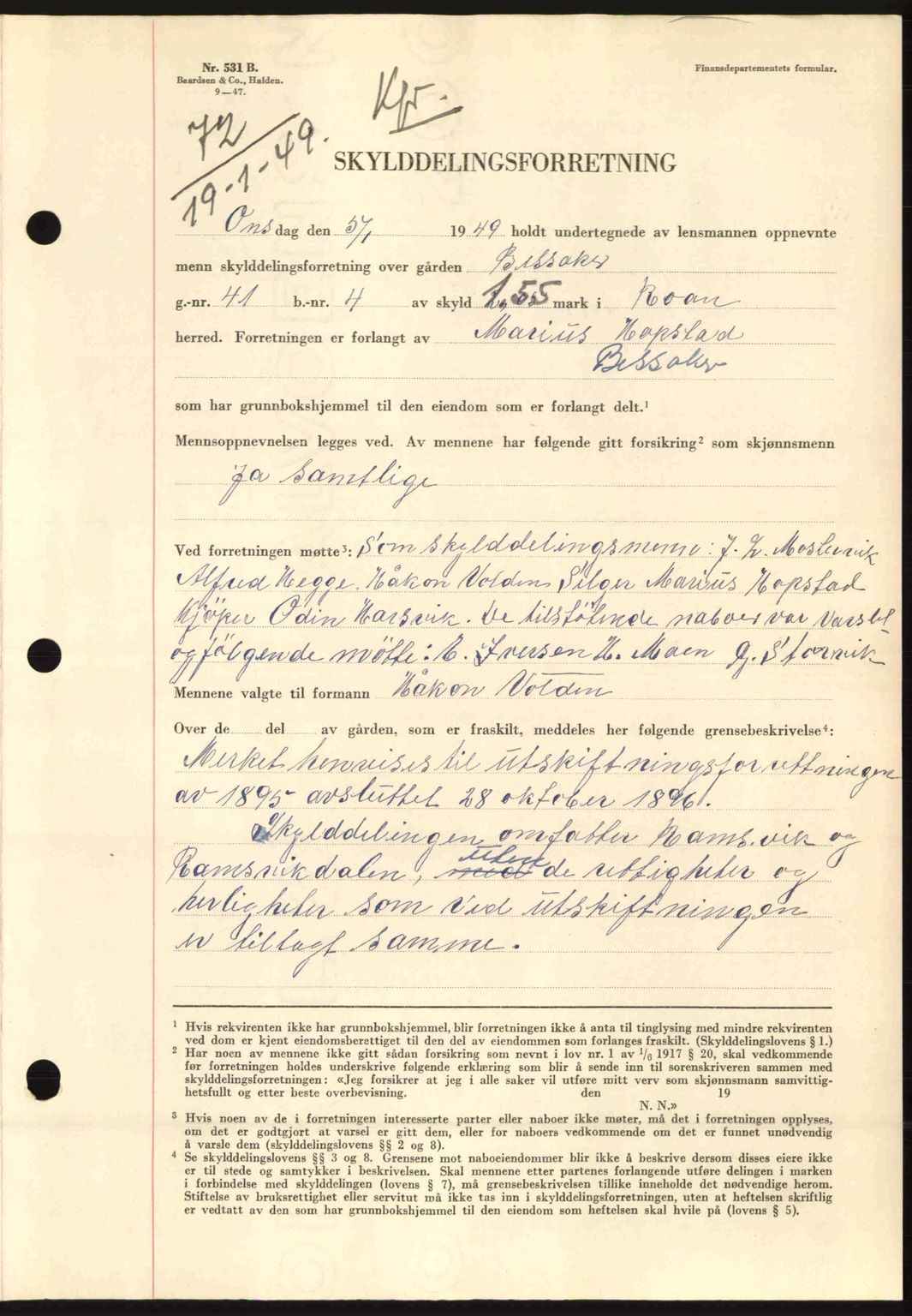 Fosen sorenskriveri, AV/SAT-A-1107/1/2/2C: Mortgage book no. A9, 1948-1949, Diary no: : 72/1949